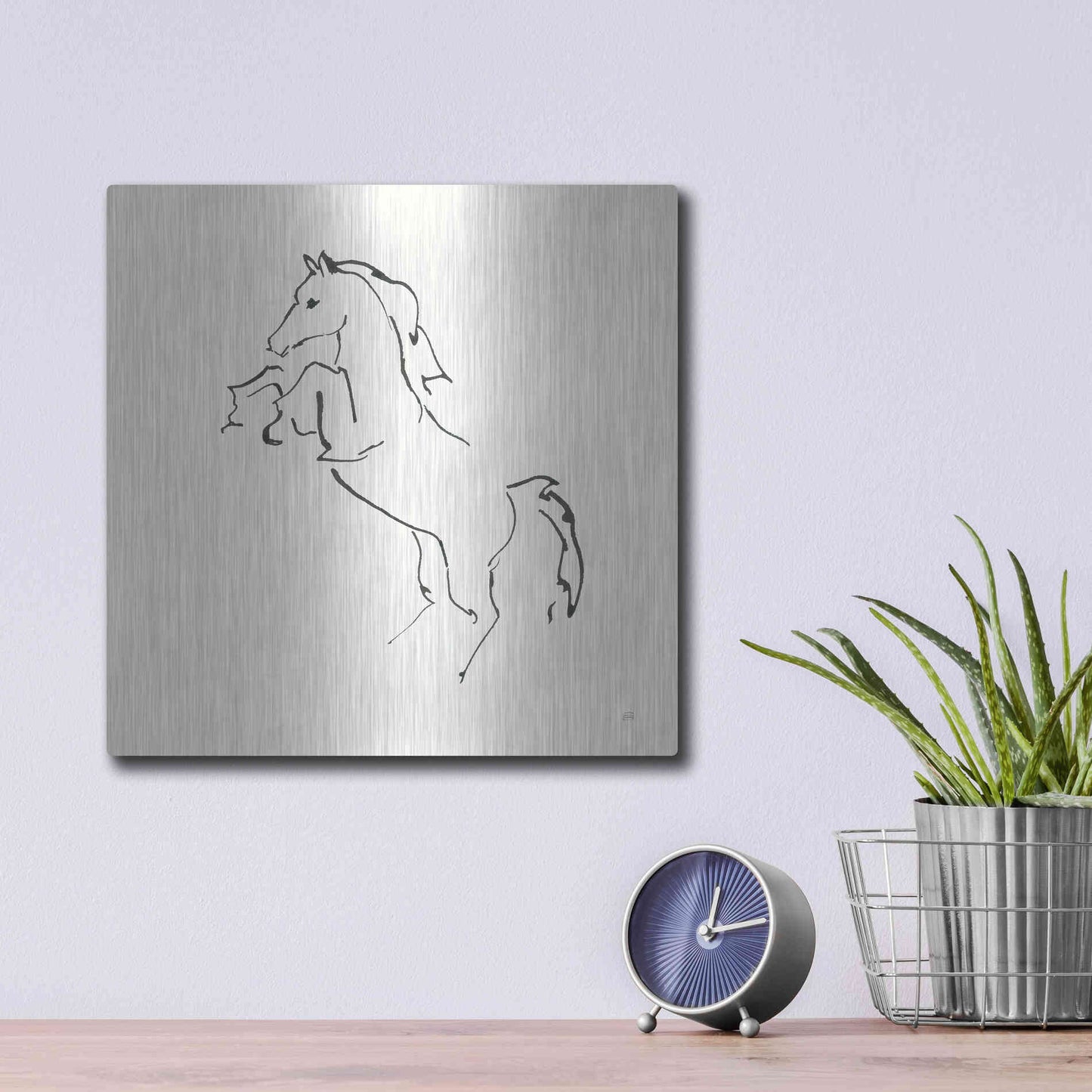 Luxe Metal Art 'Line Horse IX' by Chris Paschke, Metal Wall Art,12x12