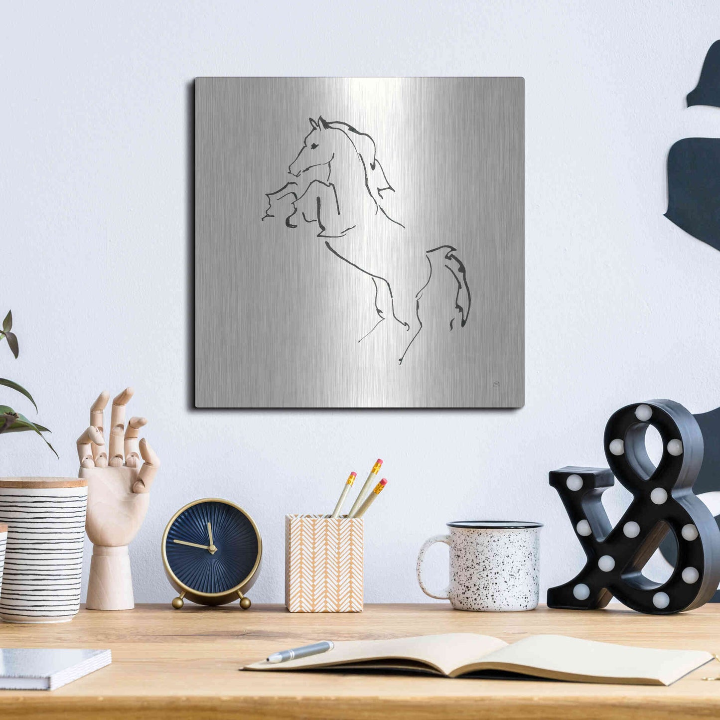 Luxe Metal Art 'Line Horse IX' by Chris Paschke, Metal Wall Art,12x12