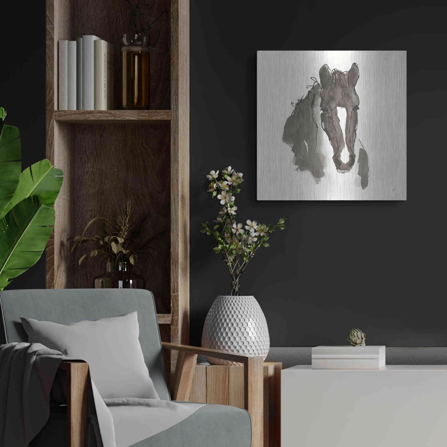 Luxe Metal Art 'Horse Portrait III' by Chris Paschke, Metal Wall Art,24x24