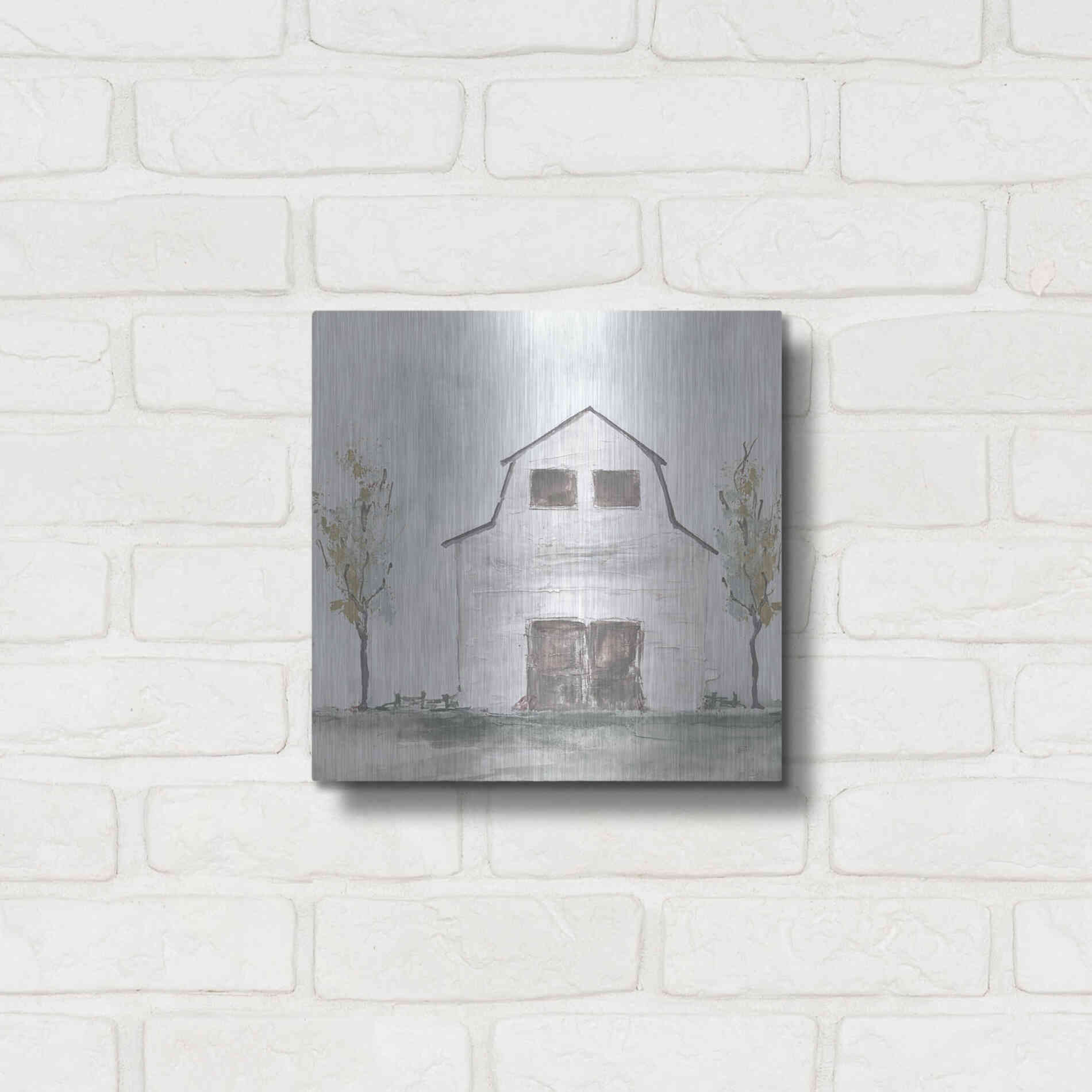 Luxe Metal Art 'White Barn IV' by Chris Paschke, Metal Wall Art,12x12