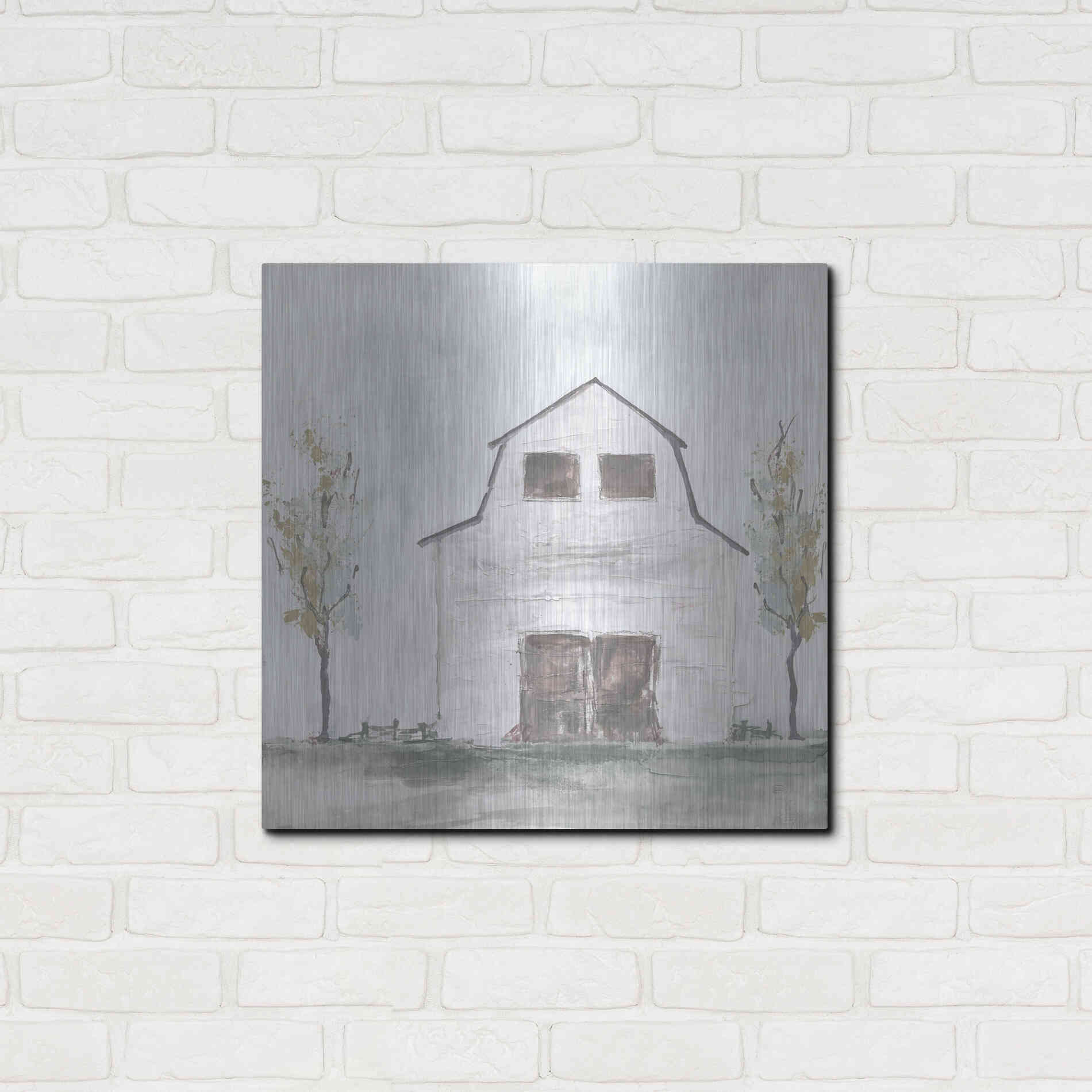 Luxe Metal Art 'White Barn IV' by Chris Paschke, Metal Wall Art,24x24