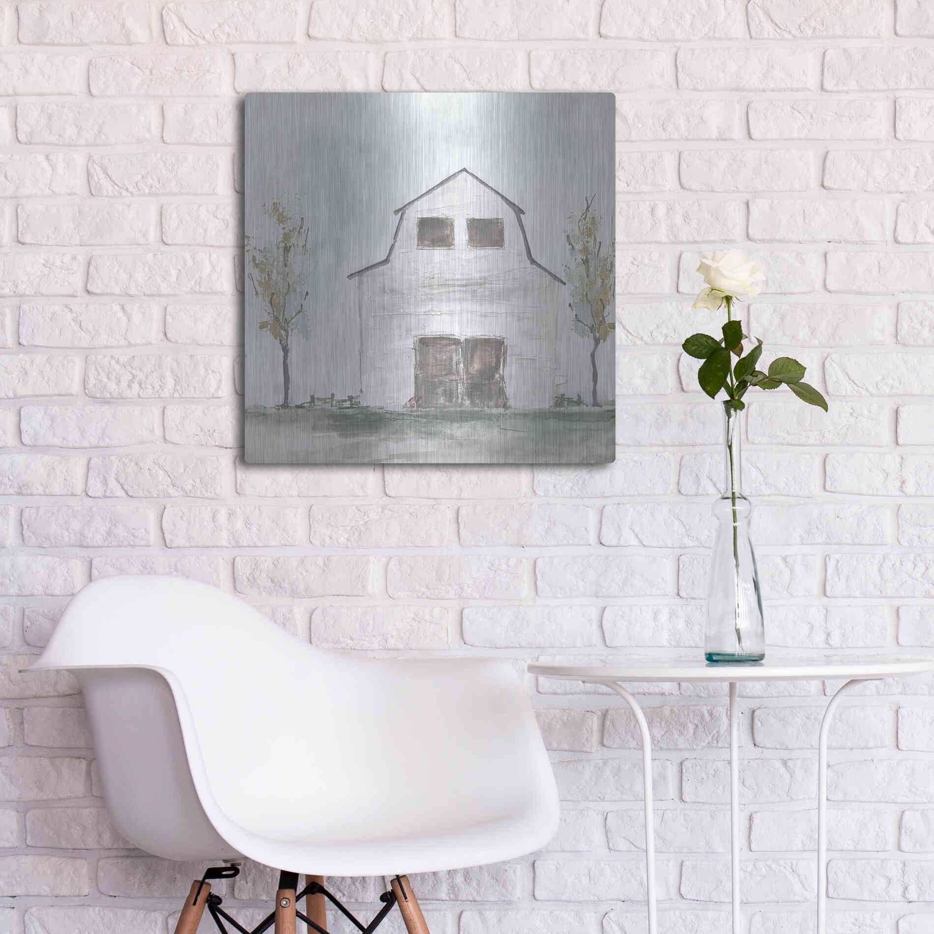 Luxe Metal Art 'White Barn IV' by Chris Paschke, Metal Wall Art,24x24