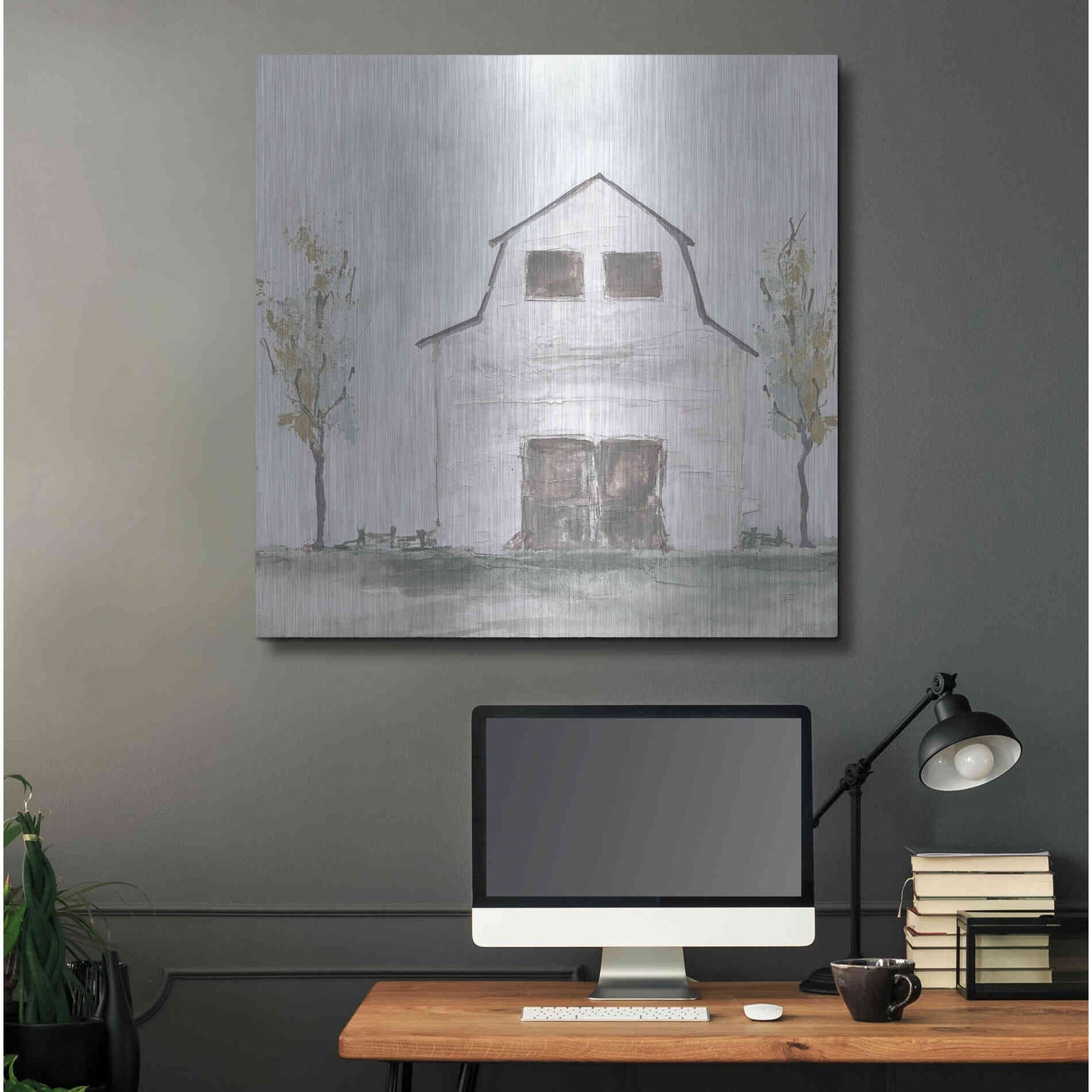 Luxe Metal Art 'White Barn IV' by Chris Paschke, Metal Wall Art,36x36