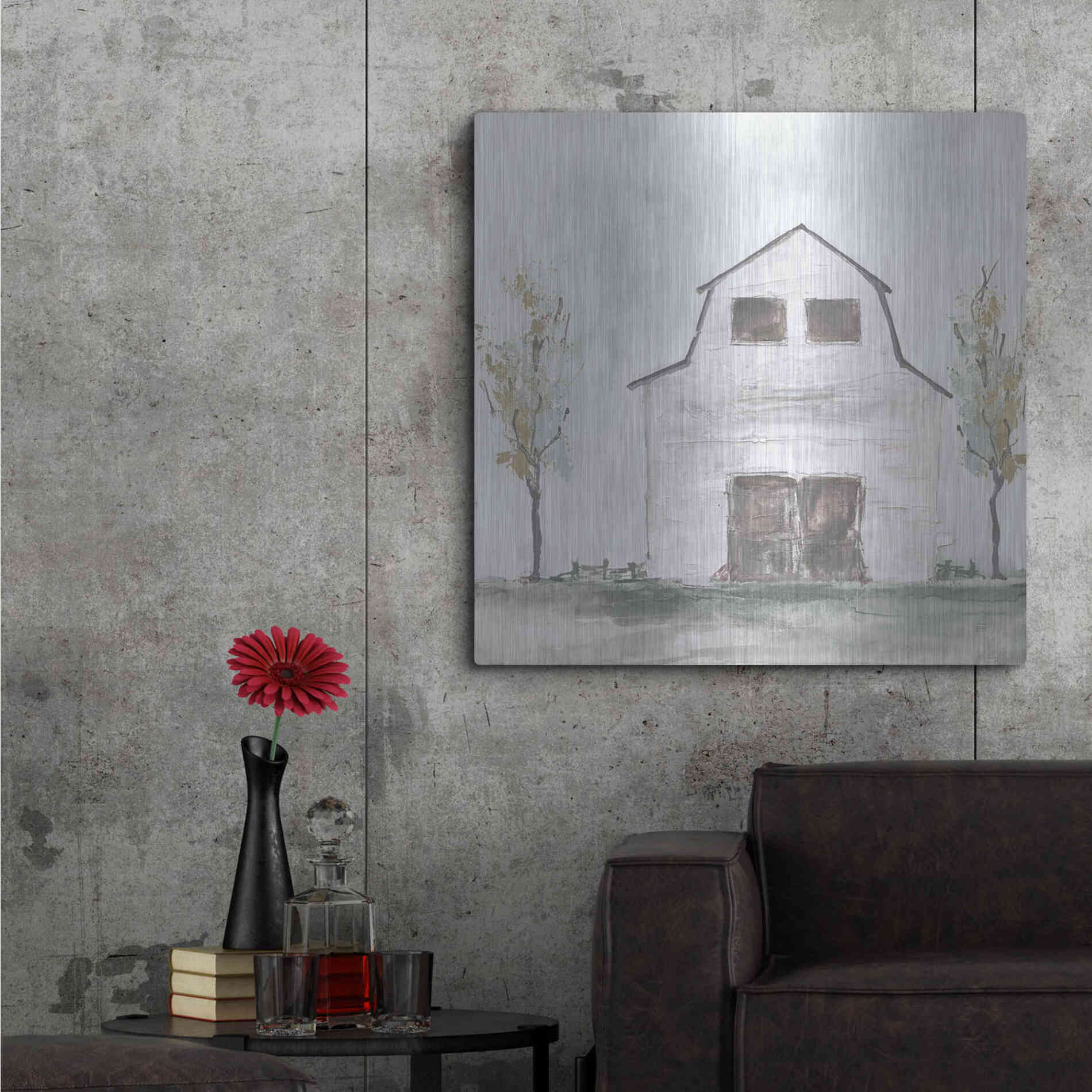 Luxe Metal Art 'White Barn IV' by Chris Paschke, Metal Wall Art,36x36