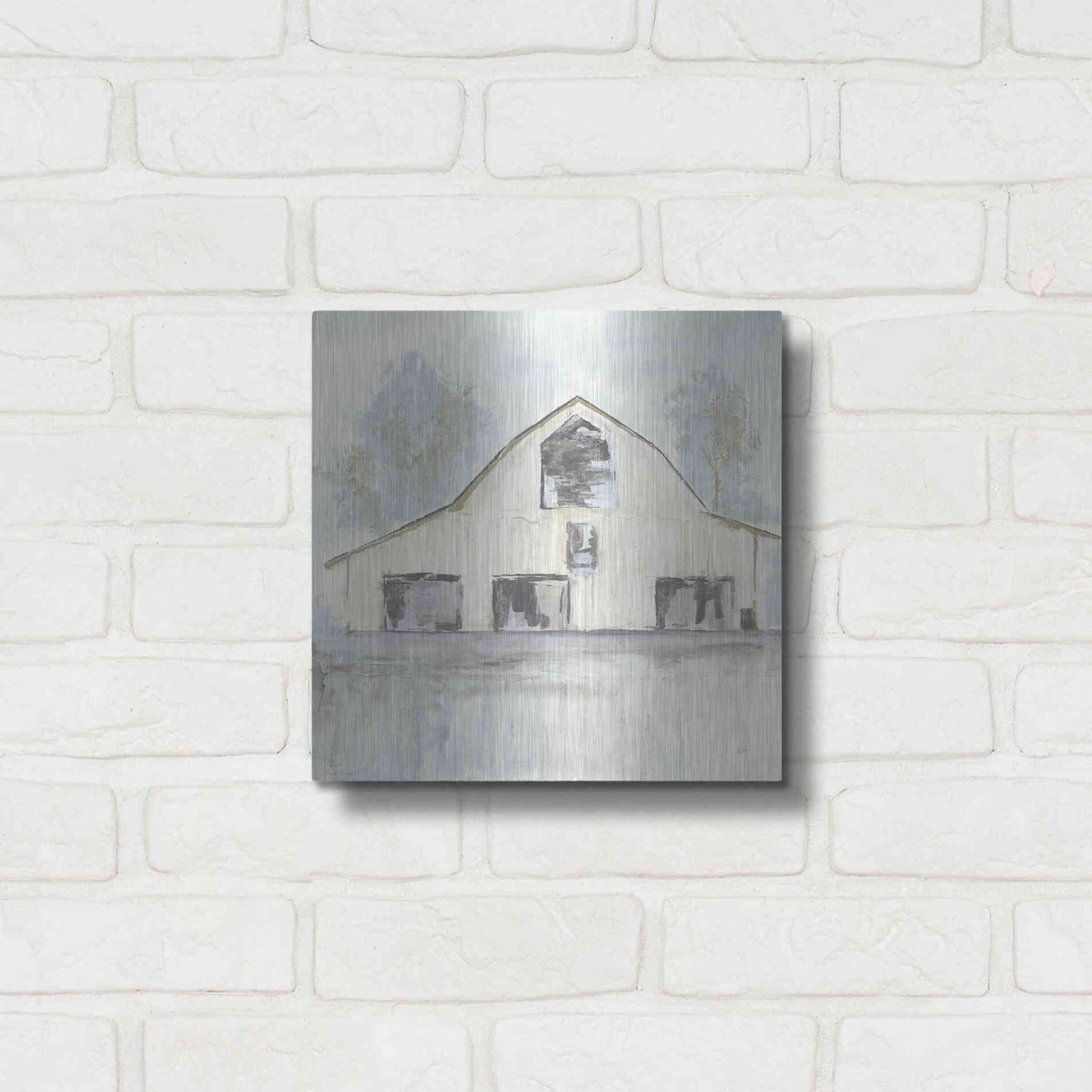 Luxe Metal Art 'White Barn V' by Chris Paschke, Metal Wall Art,12x12