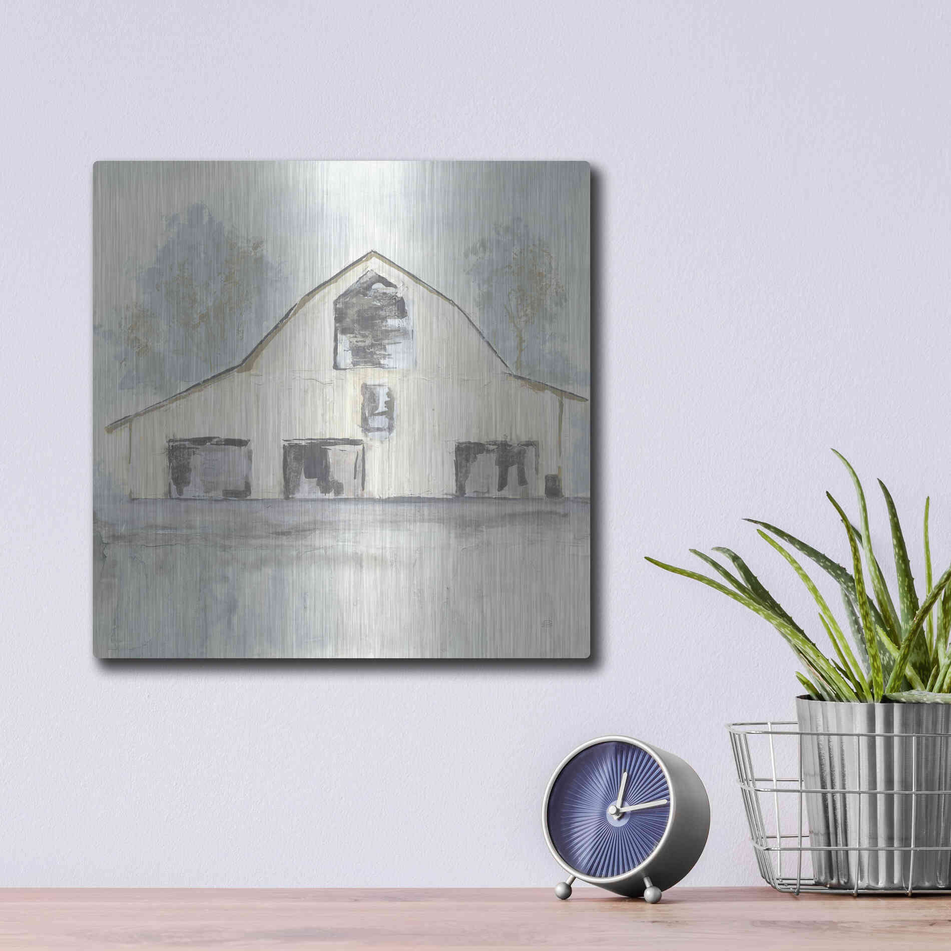 Luxe Metal Art 'White Barn V' by Chris Paschke, Metal Wall Art,12x12