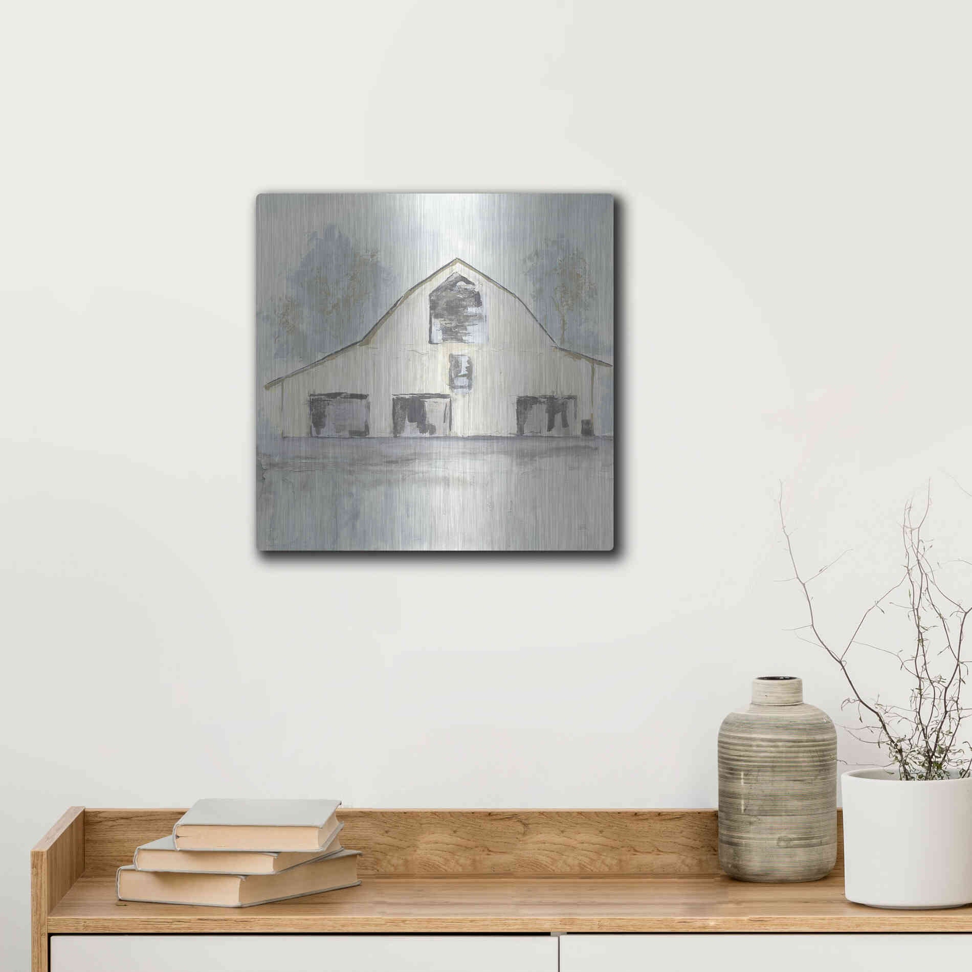 Luxe Metal Art 'White Barn V' by Chris Paschke, Metal Wall Art,12x12