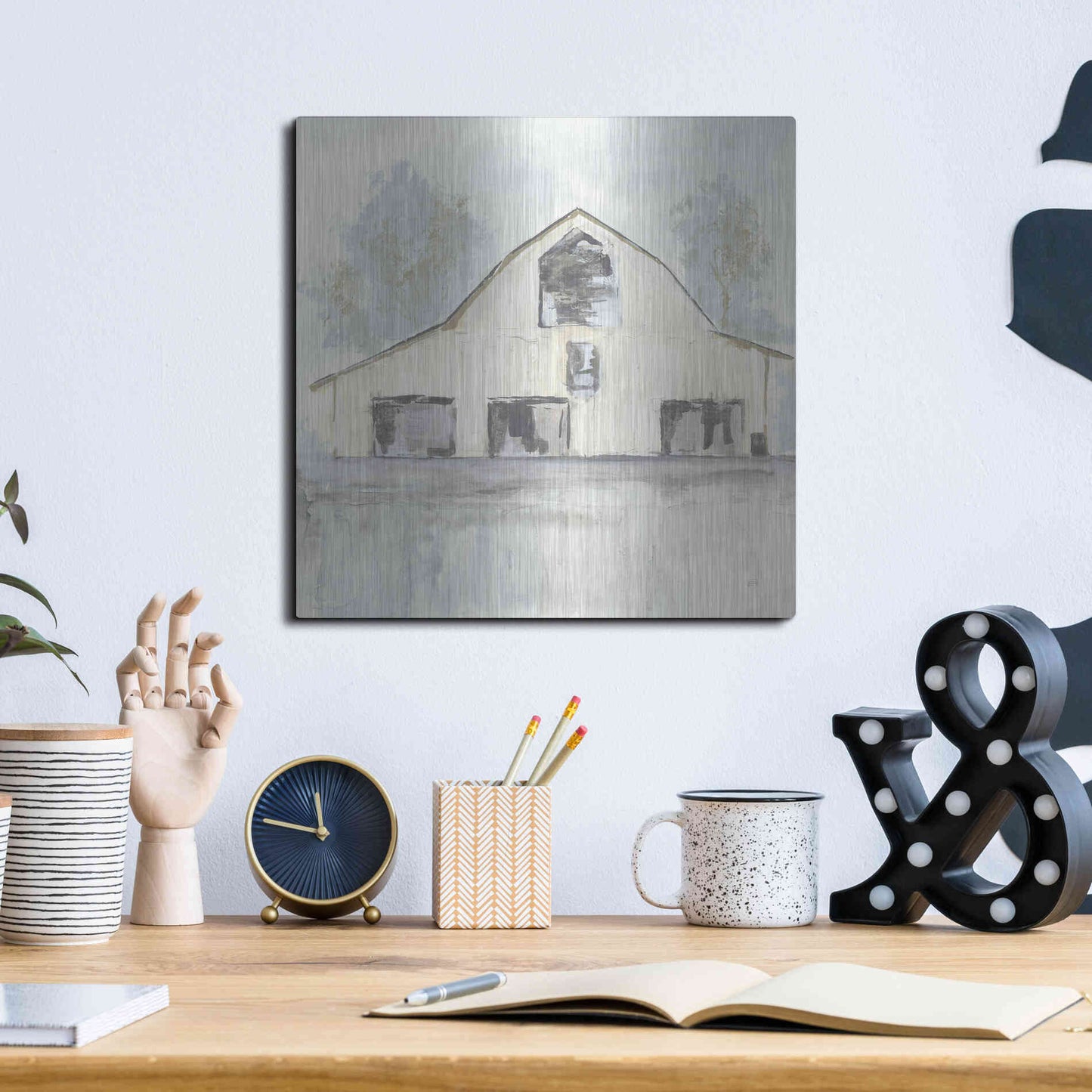 Luxe Metal Art 'White Barn V' by Chris Paschke, Metal Wall Art,12x12