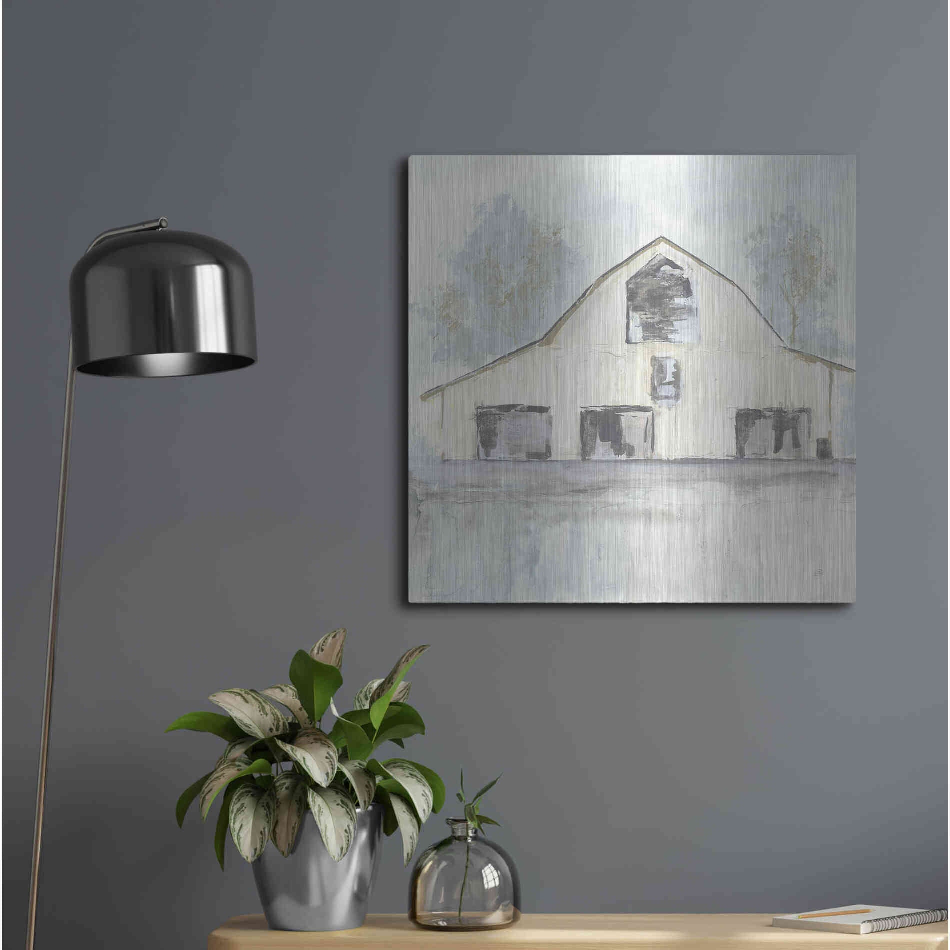 Luxe Metal Art 'White Barn V' by Chris Paschke, Metal Wall Art,24x24