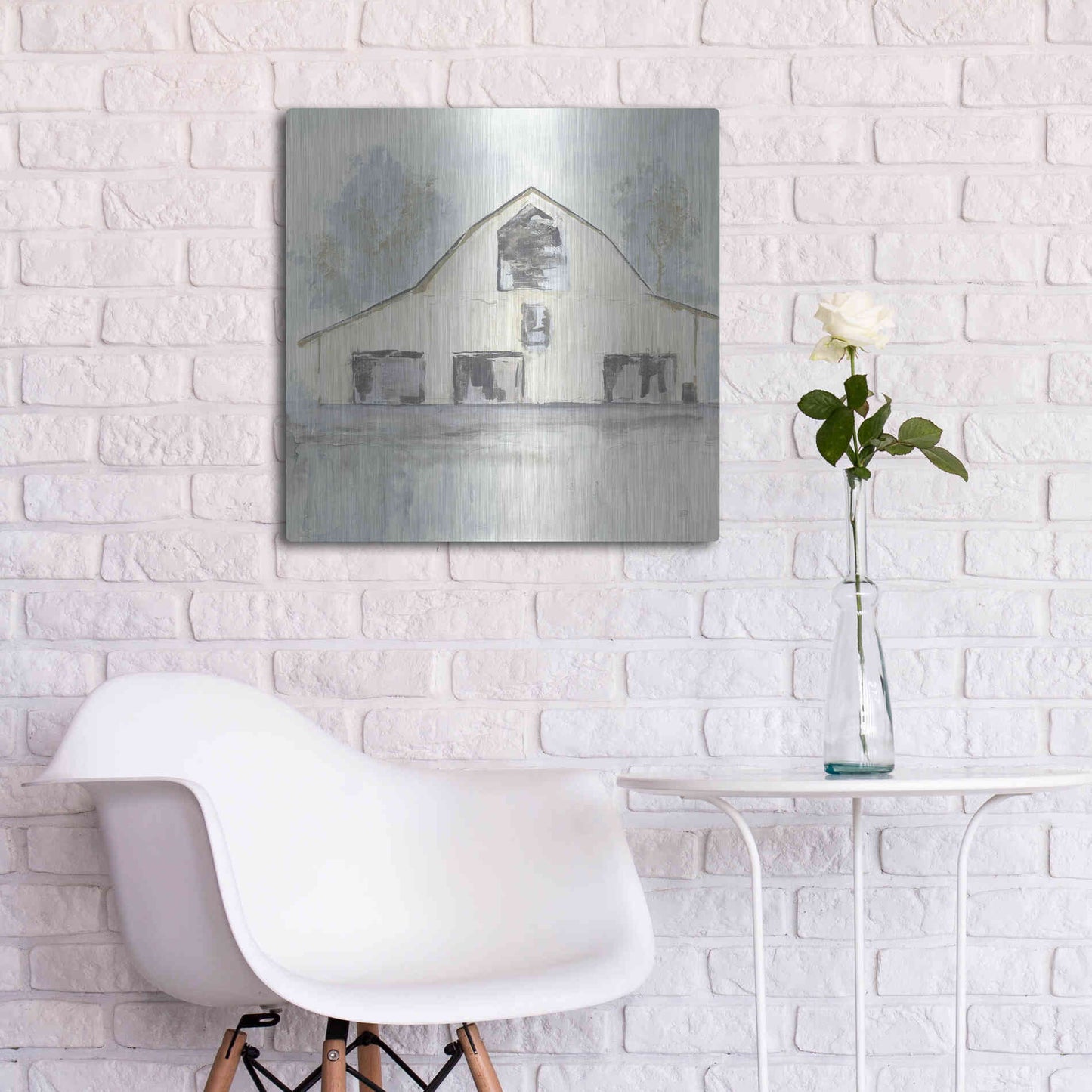 Luxe Metal Art 'White Barn V' by Chris Paschke, Metal Wall Art,24x24