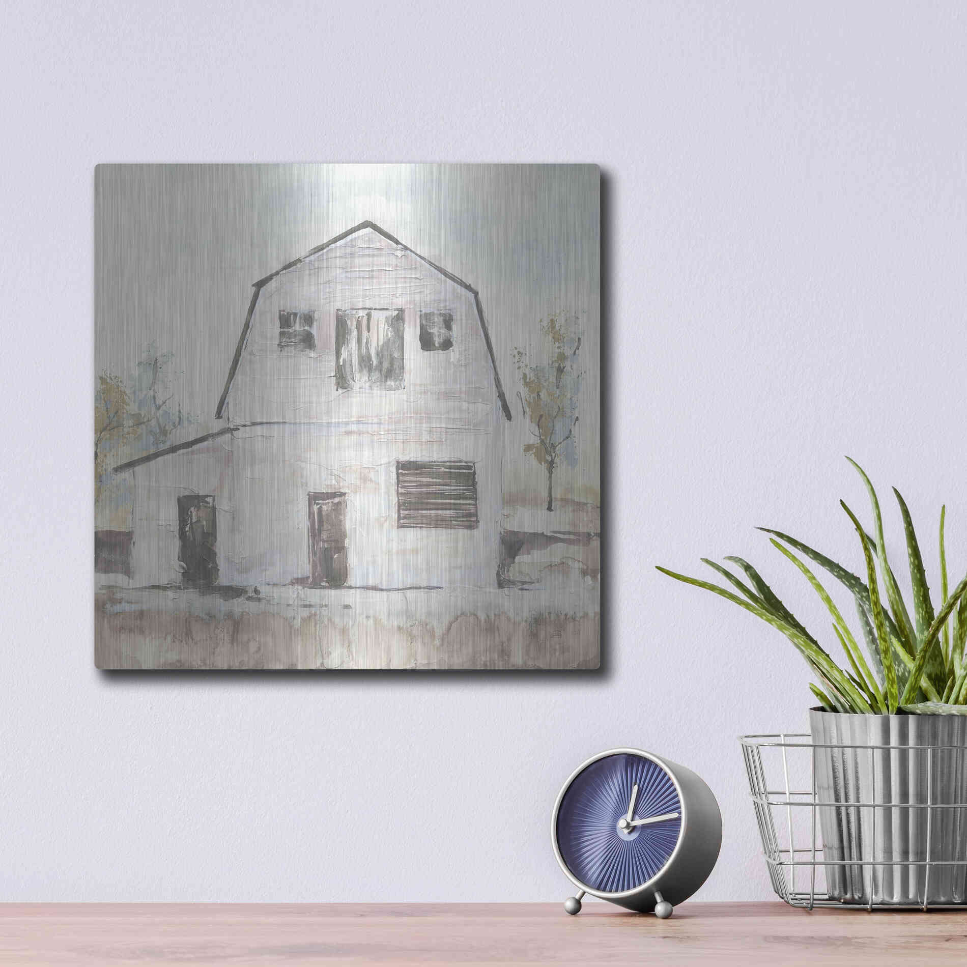 Luxe Metal Art 'White Barn VI' by Chris Paschke, Metal Wall Art,12x12