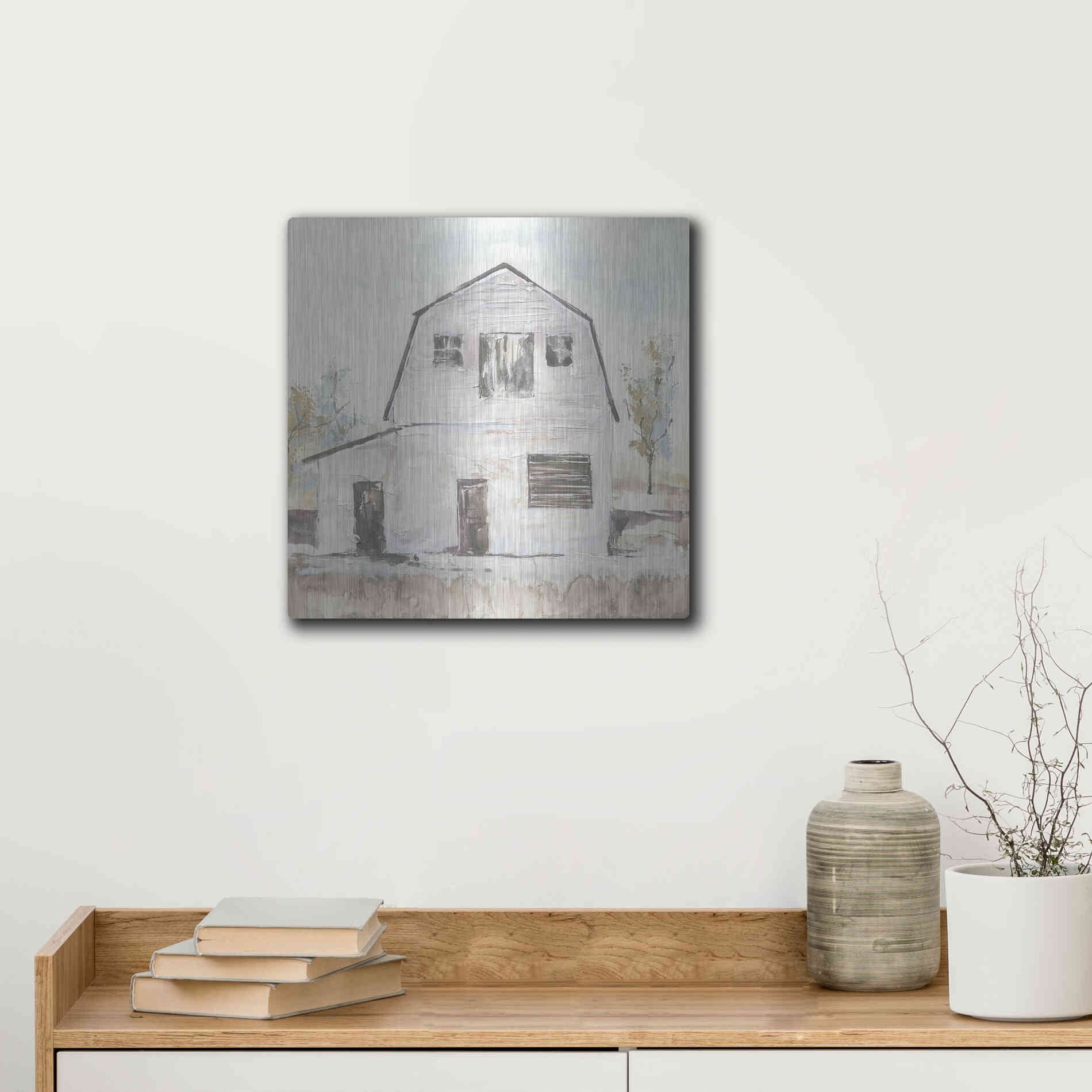 Luxe Metal Art 'White Barn VI' by Chris Paschke, Metal Wall Art,12x12