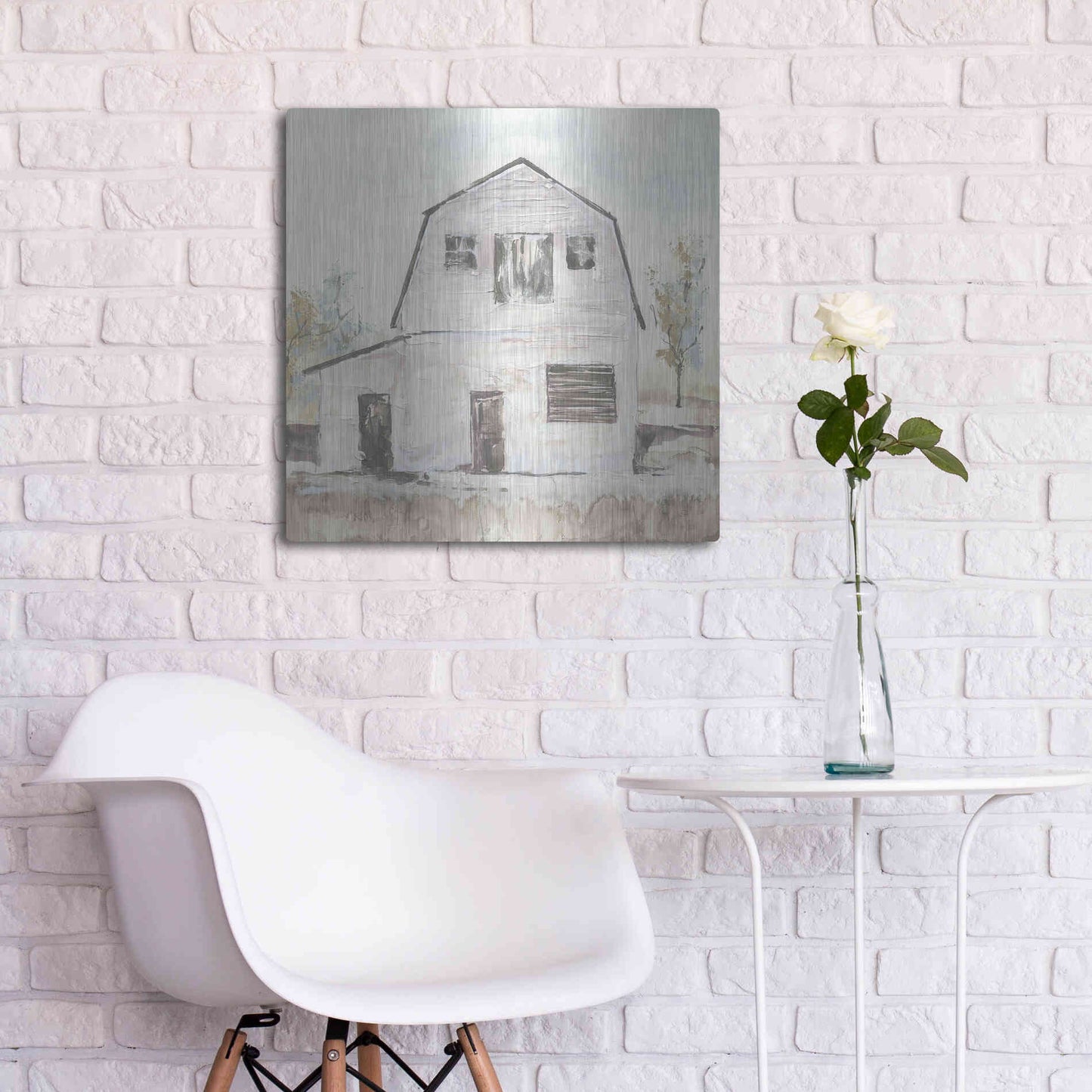 Luxe Metal Art 'White Barn VI' by Chris Paschke, Metal Wall Art,24x24