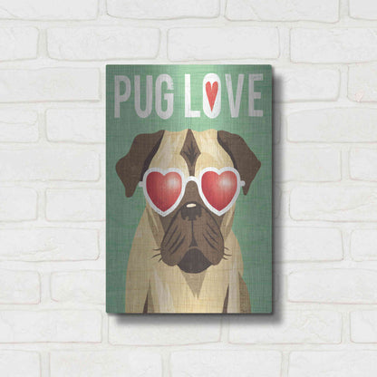 Luxe Metal Art 'Beach Bums Pug I Love' by Michael Mullan, Metal Wall Art,12x16