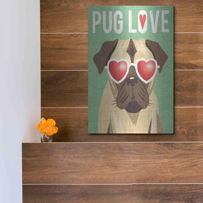 Luxe Metal Art 'Beach Bums Pug I Love' by Michael Mullan, Metal Wall Art,12x16
