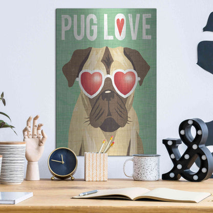 Luxe Metal Art 'Beach Bums Pug I Love' by Michael Mullan, Metal Wall Art,12x16