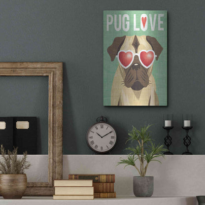Luxe Metal Art 'Beach Bums Pug I Love' by Michael Mullan, Metal Wall Art,12x16