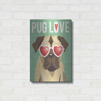 Luxe Metal Art 'Beach Bums Pug I Love' by Michael Mullan, Metal Wall Art,16x24
