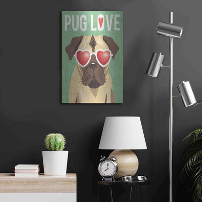 Luxe Metal Art 'Beach Bums Pug I Love' by Michael Mullan, Metal Wall Art,16x24