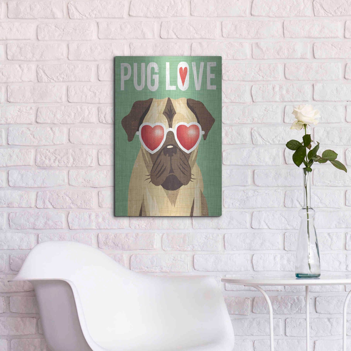 Luxe Metal Art 'Beach Bums Pug I Love' by Michael Mullan, Metal Wall Art,16x24