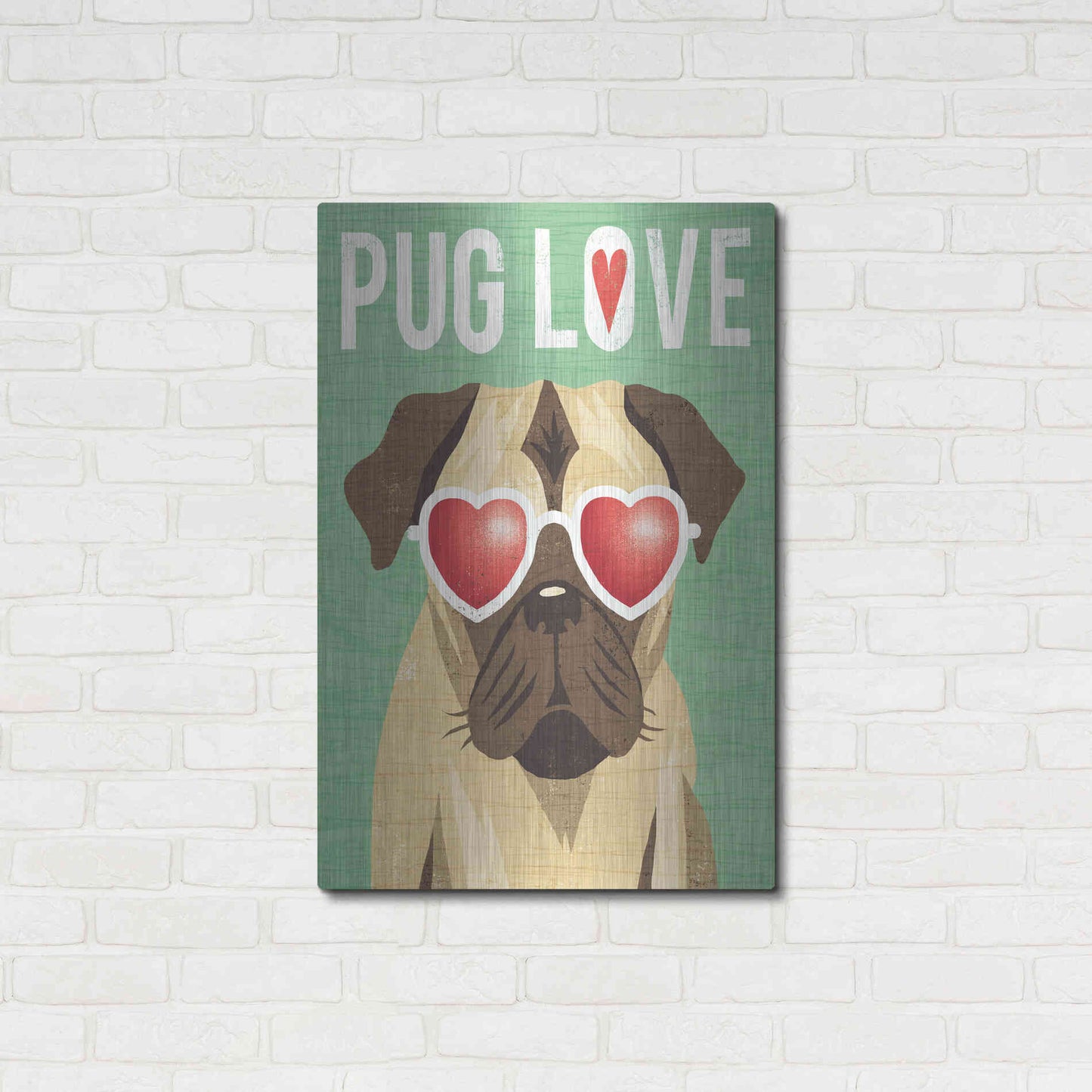 Luxe Metal Art 'Beach Bums Pug I Love' by Michael Mullan, Metal Wall Art,24x36
