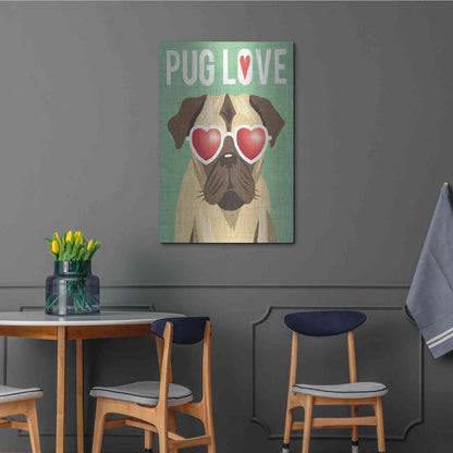 Luxe Metal Art 'Beach Bums Pug I Love' by Michael Mullan, Metal Wall Art,24x36