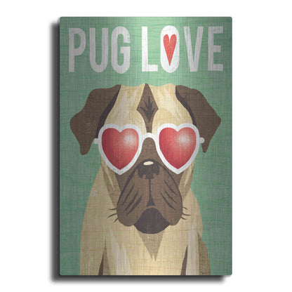 Luxe Metal Art 'Beach Bums Pug I Love' by Michael Mullan, Metal Wall Art