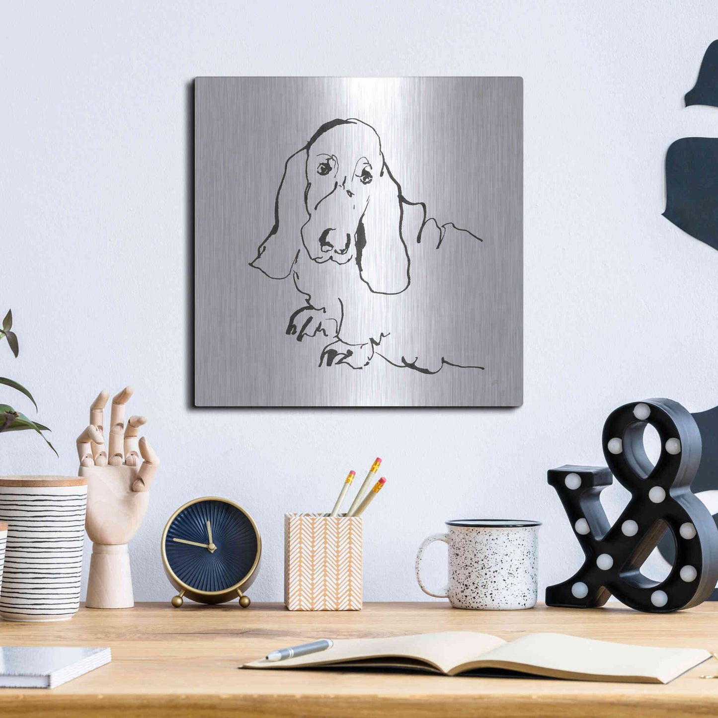 Luxe Metal Art 'Line Dog Basset Hound' by Chris Paschke, Metal Wall Art,12x12