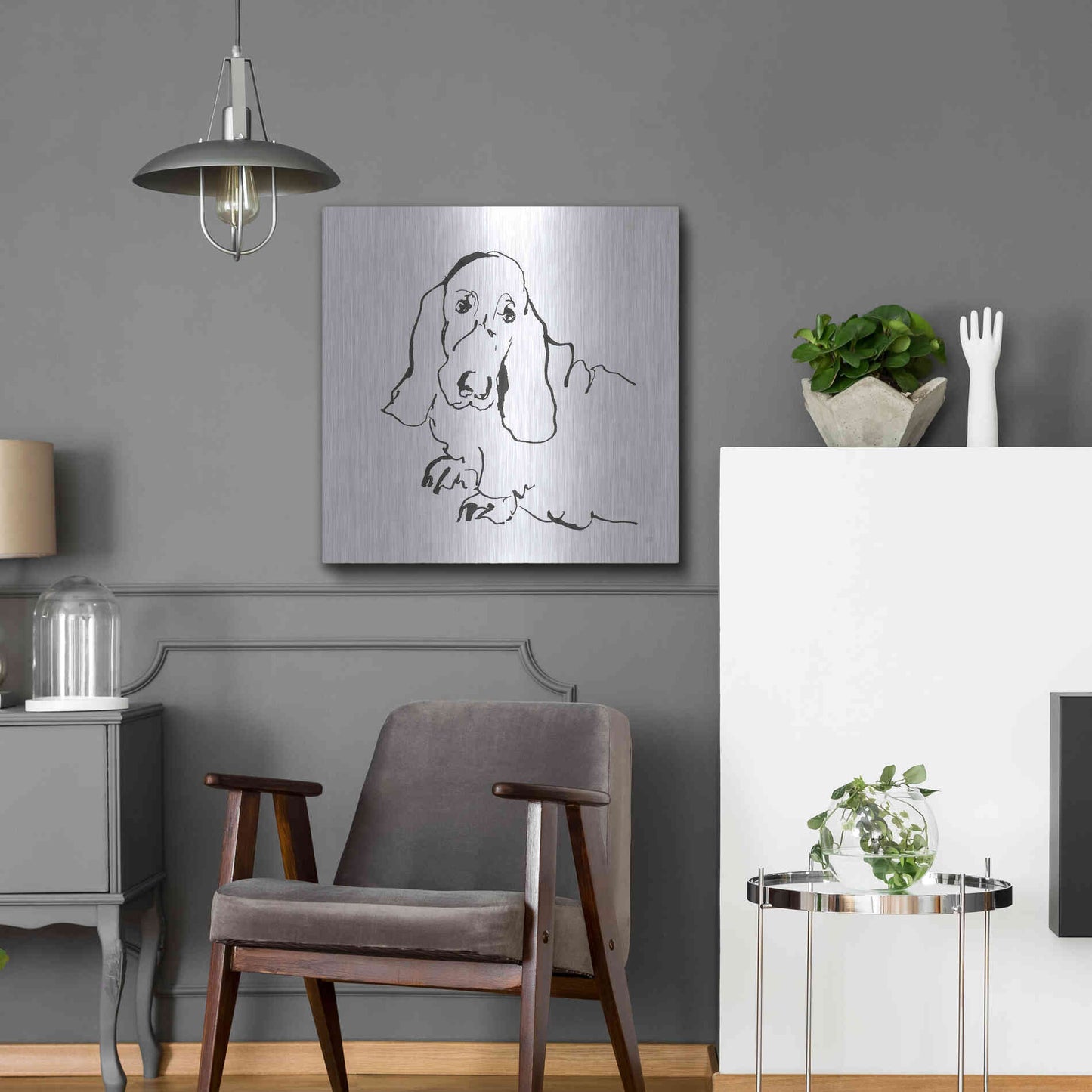 Luxe Metal Art 'Line Dog Basset Hound' by Chris Paschke, Metal Wall Art,24x24