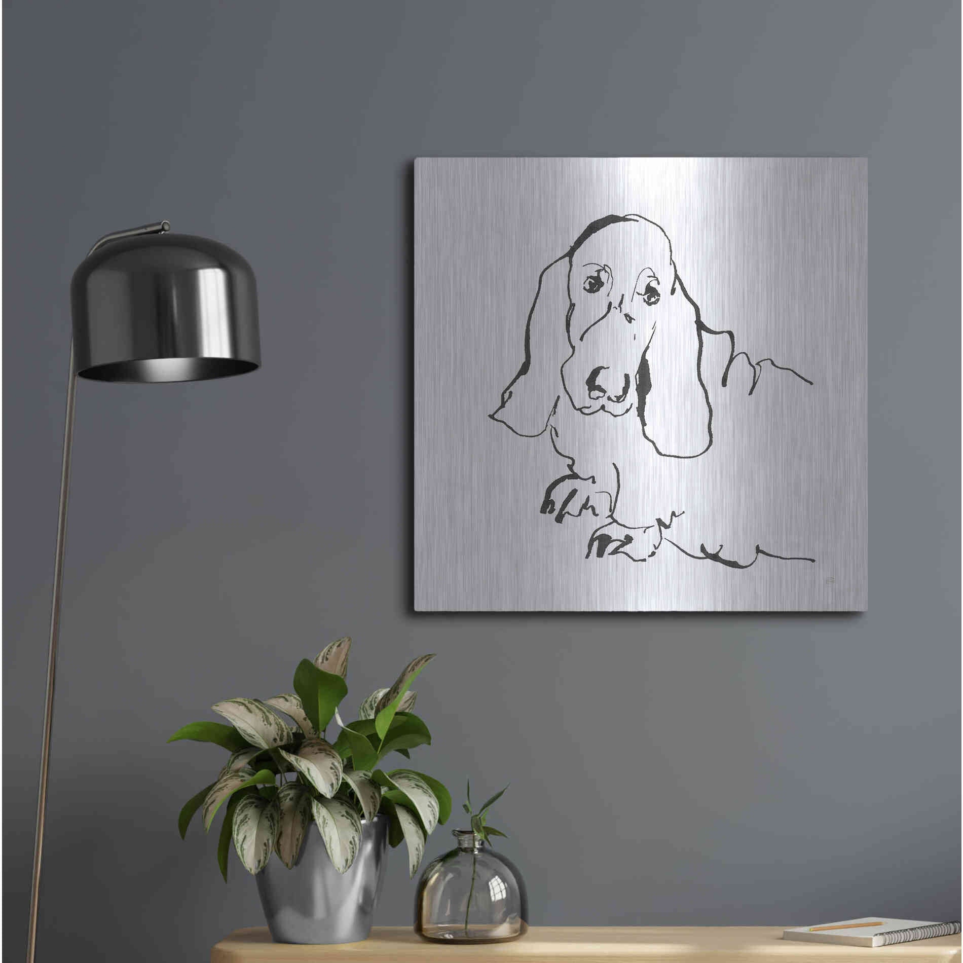 Luxe Metal Art 'Line Dog Basset Hound' by Chris Paschke, Metal Wall Art,24x24