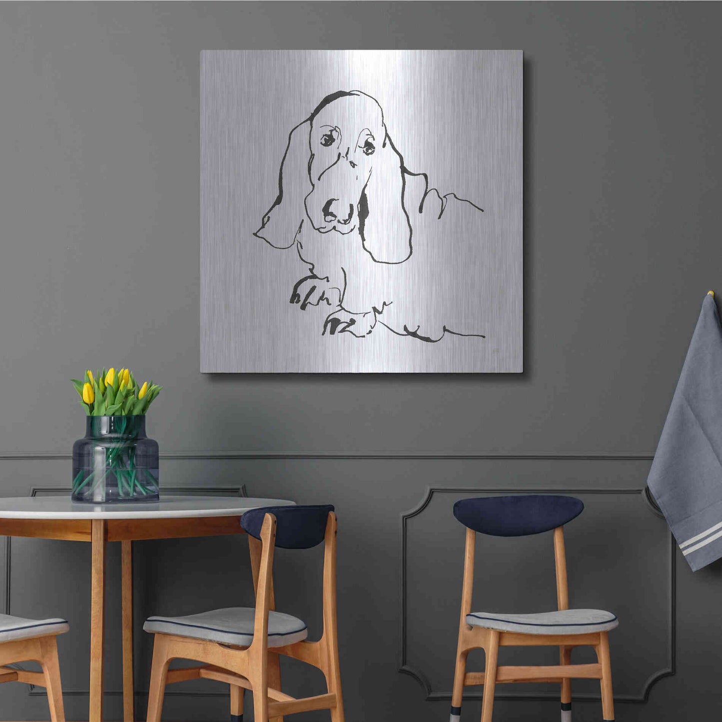 Luxe Metal Art 'Line Dog Basset Hound' by Chris Paschke, Metal Wall Art,36x36