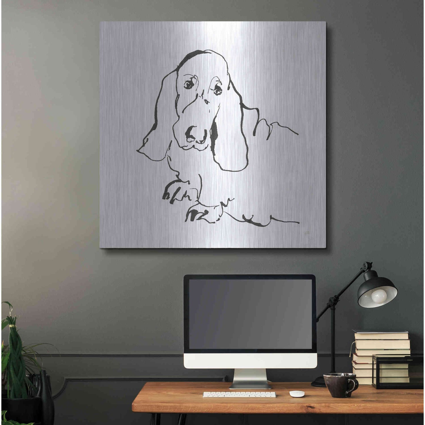 Luxe Metal Art 'Line Dog Basset Hound' by Chris Paschke, Metal Wall Art,36x36