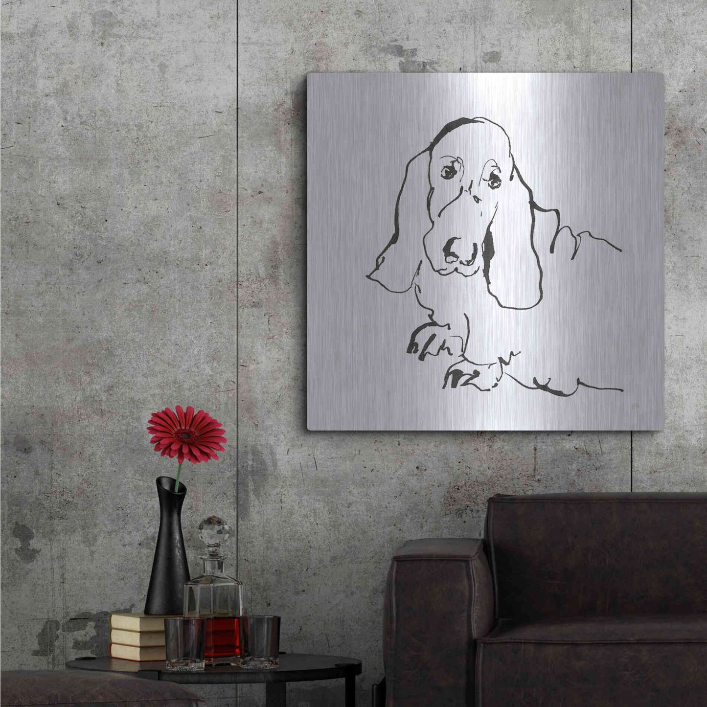 Luxe Metal Art 'Line Dog Basset Hound' by Chris Paschke, Metal Wall Art,36x36