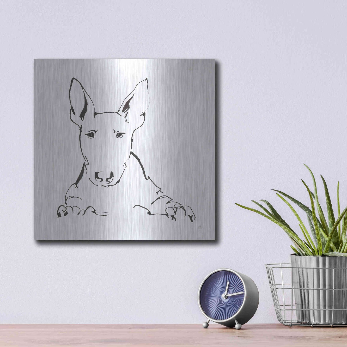 Luxe Metal Art 'Line Dog Bull Terrier' by Chris Paschke, Metal Wall Art,12x12