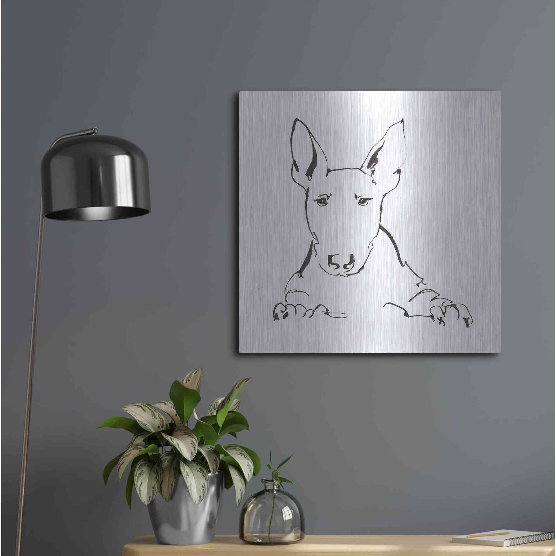 Luxe Metal Art 'Line Dog Bull Terrier' by Chris Paschke, Metal Wall Art,24x24