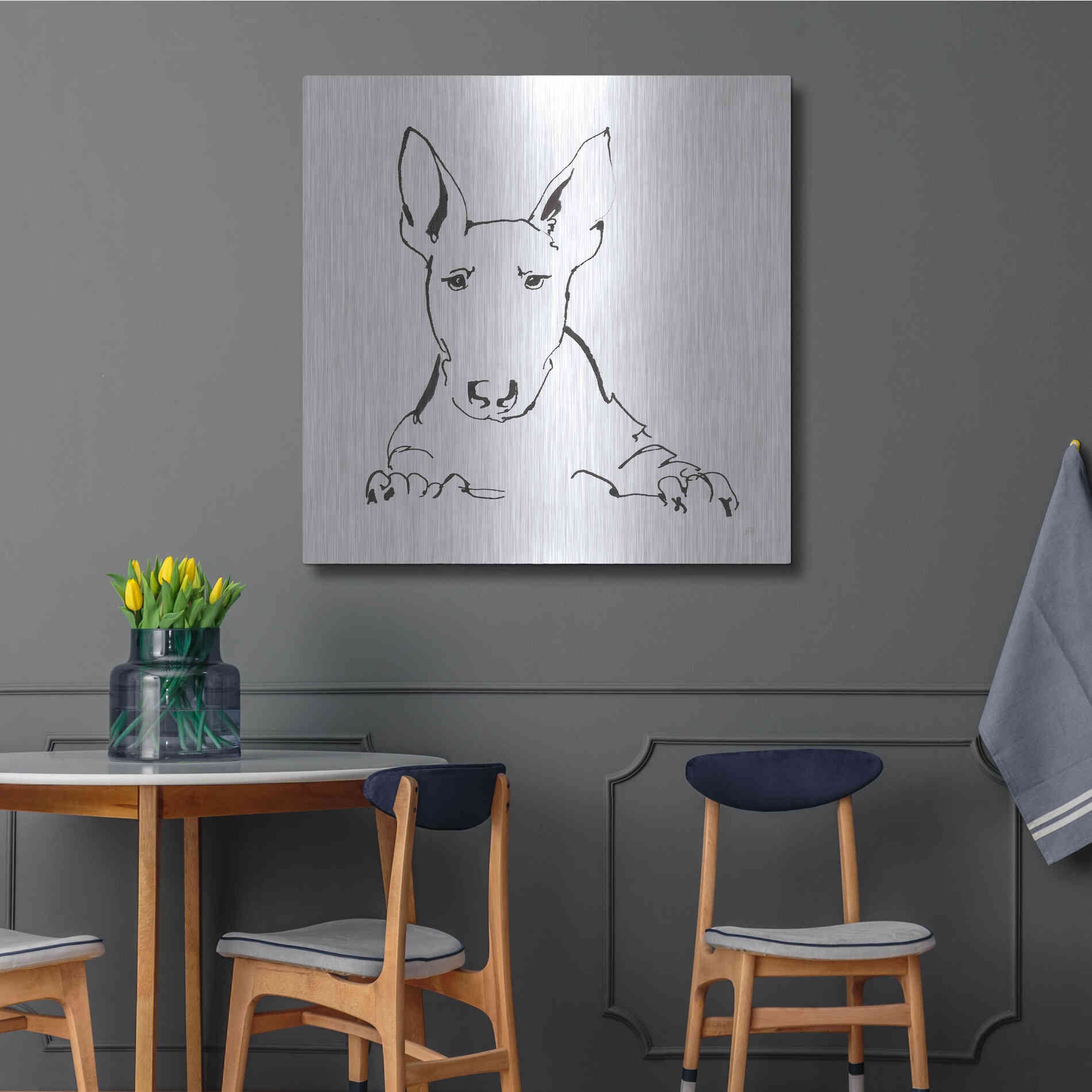 Luxe Metal Art 'Line Dog Bull Terrier' by Chris Paschke, Metal Wall Art,36x36