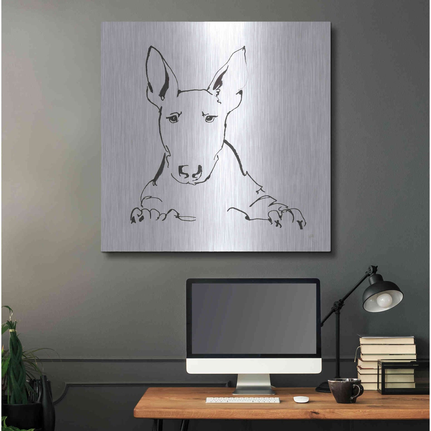 Luxe Metal Art 'Line Dog Bull Terrier' by Chris Paschke, Metal Wall Art,36x36