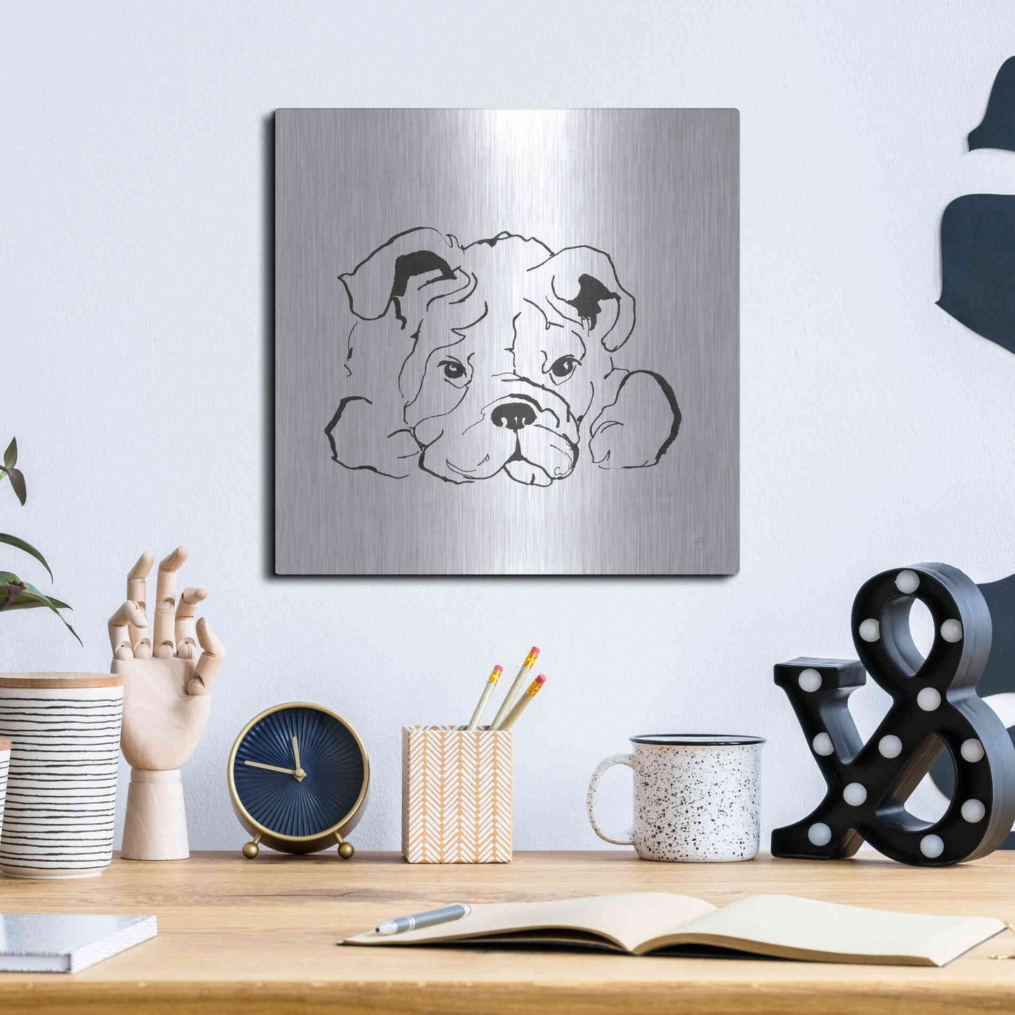 Luxe Metal Art 'Line Dog Bulldog II' by Chris Paschke, Metal Wall Art,12x12