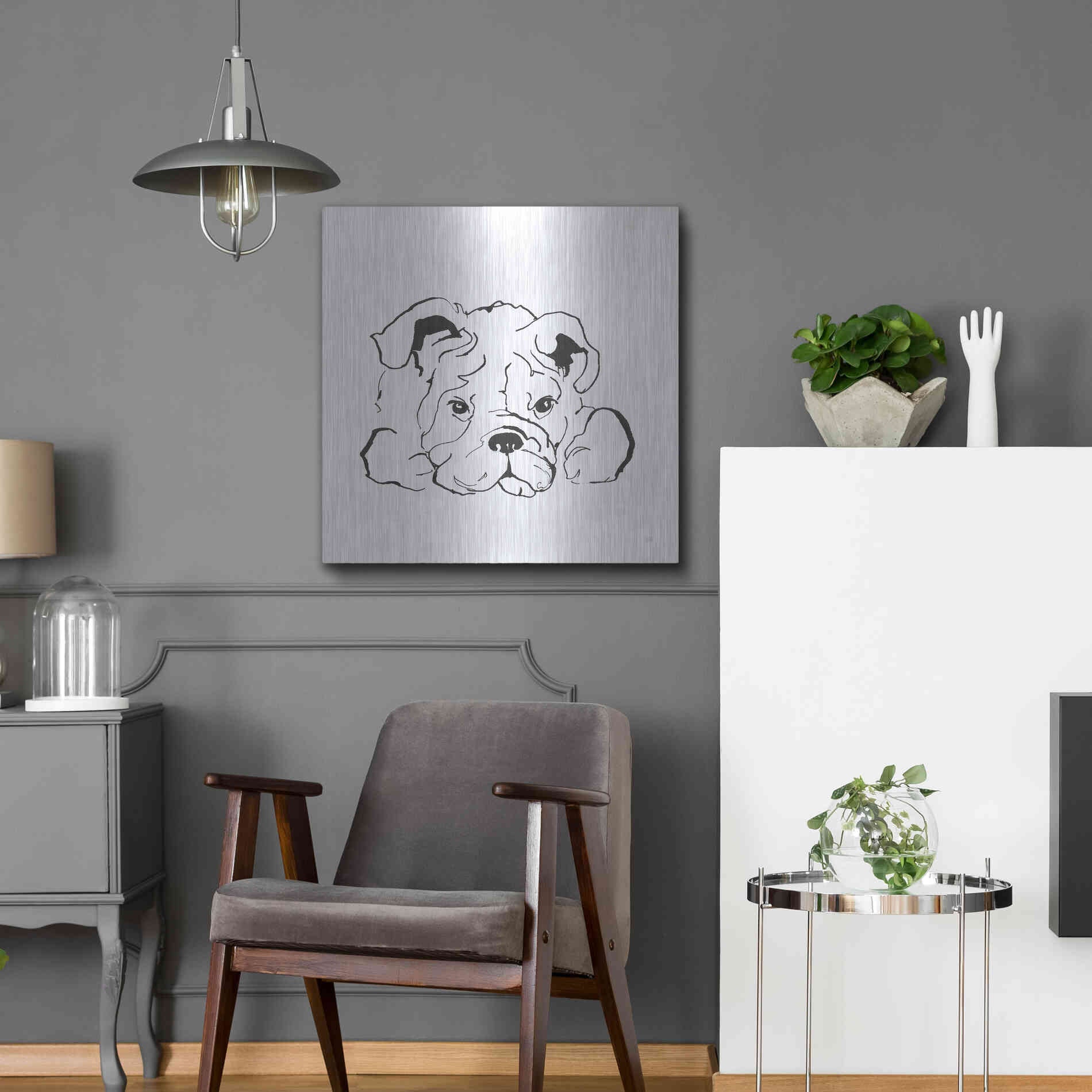 Luxe Metal Art 'Line Dog Bulldog II' by Chris Paschke, Metal Wall Art,24x24