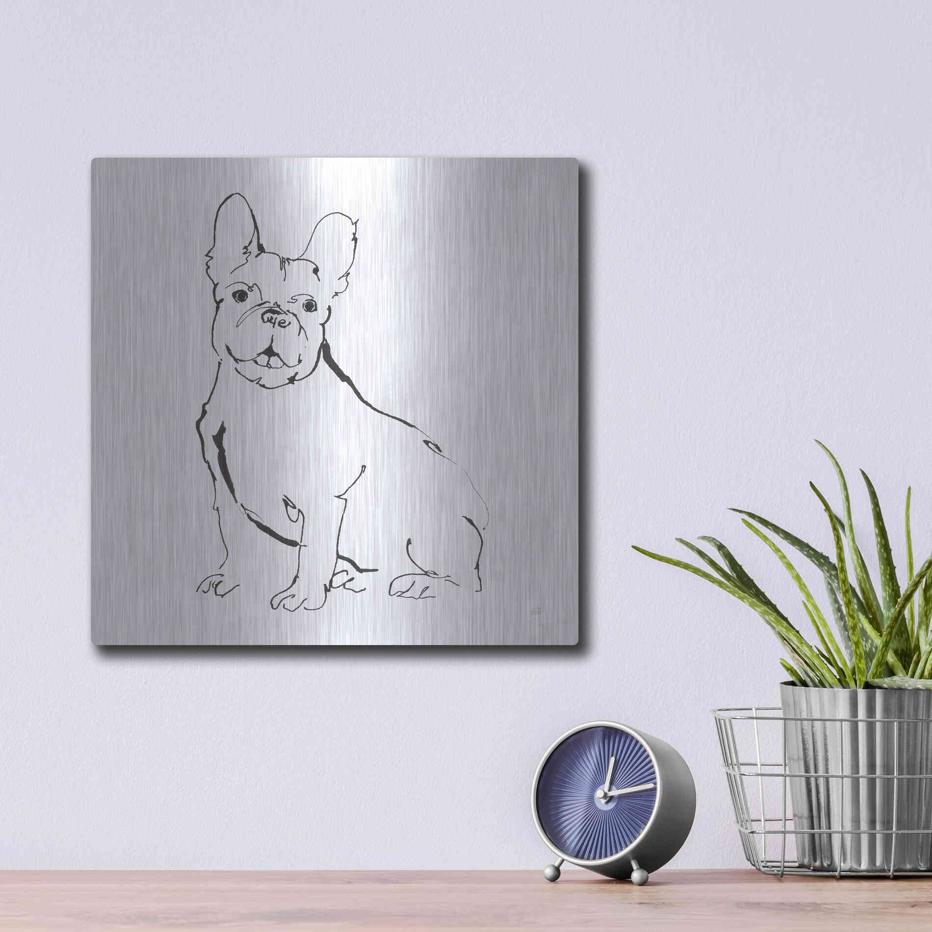 Luxe Metal Art 'Line Dog French Bulldog II' by Chris Paschke, Metal Wall Art,12x12