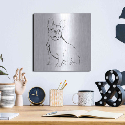 Luxe Metal Art 'Line Dog French Bulldog II' by Chris Paschke, Metal Wall Art,12x12