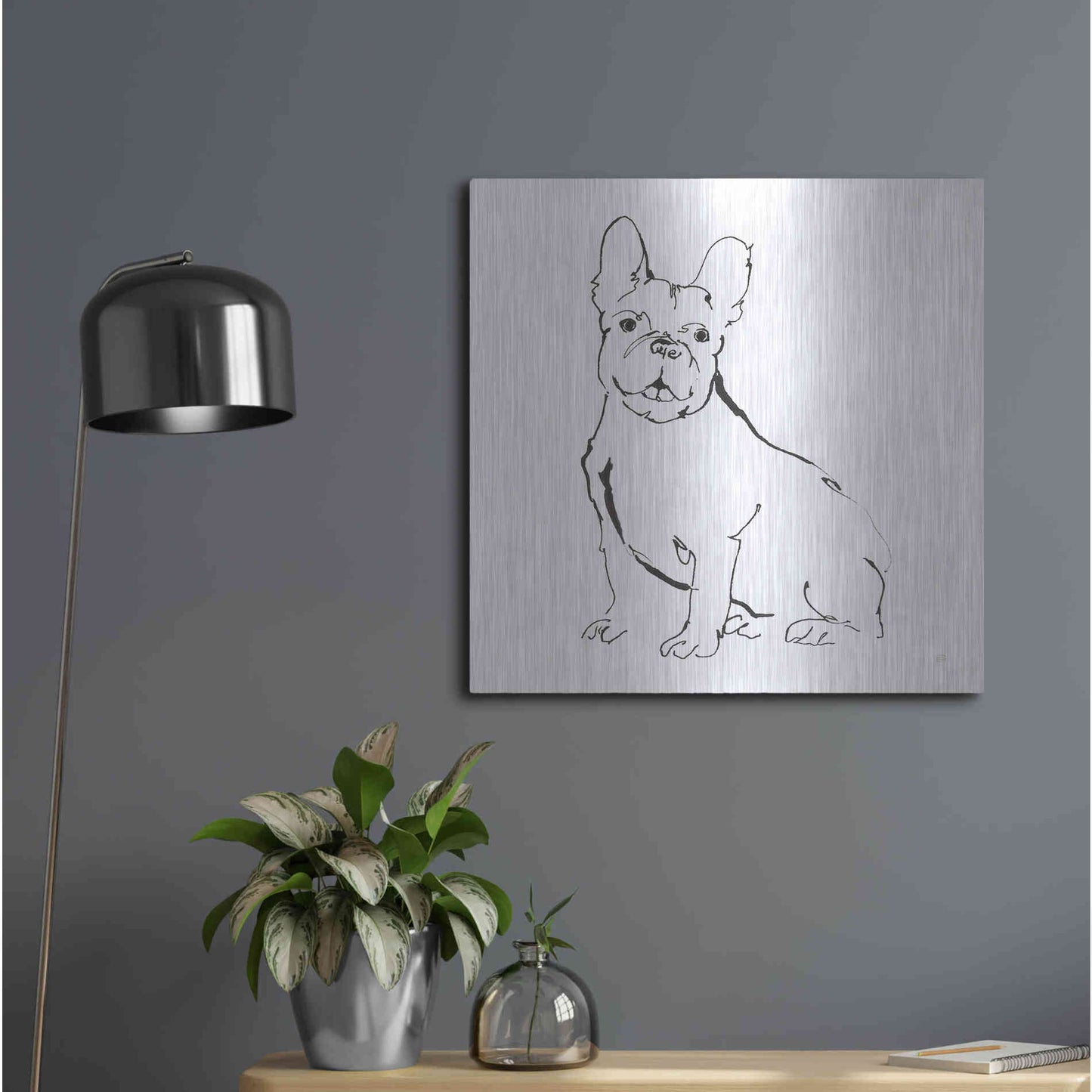 Luxe Metal Art 'Line Dog French Bulldog II' by Chris Paschke, Metal Wall Art,24x24