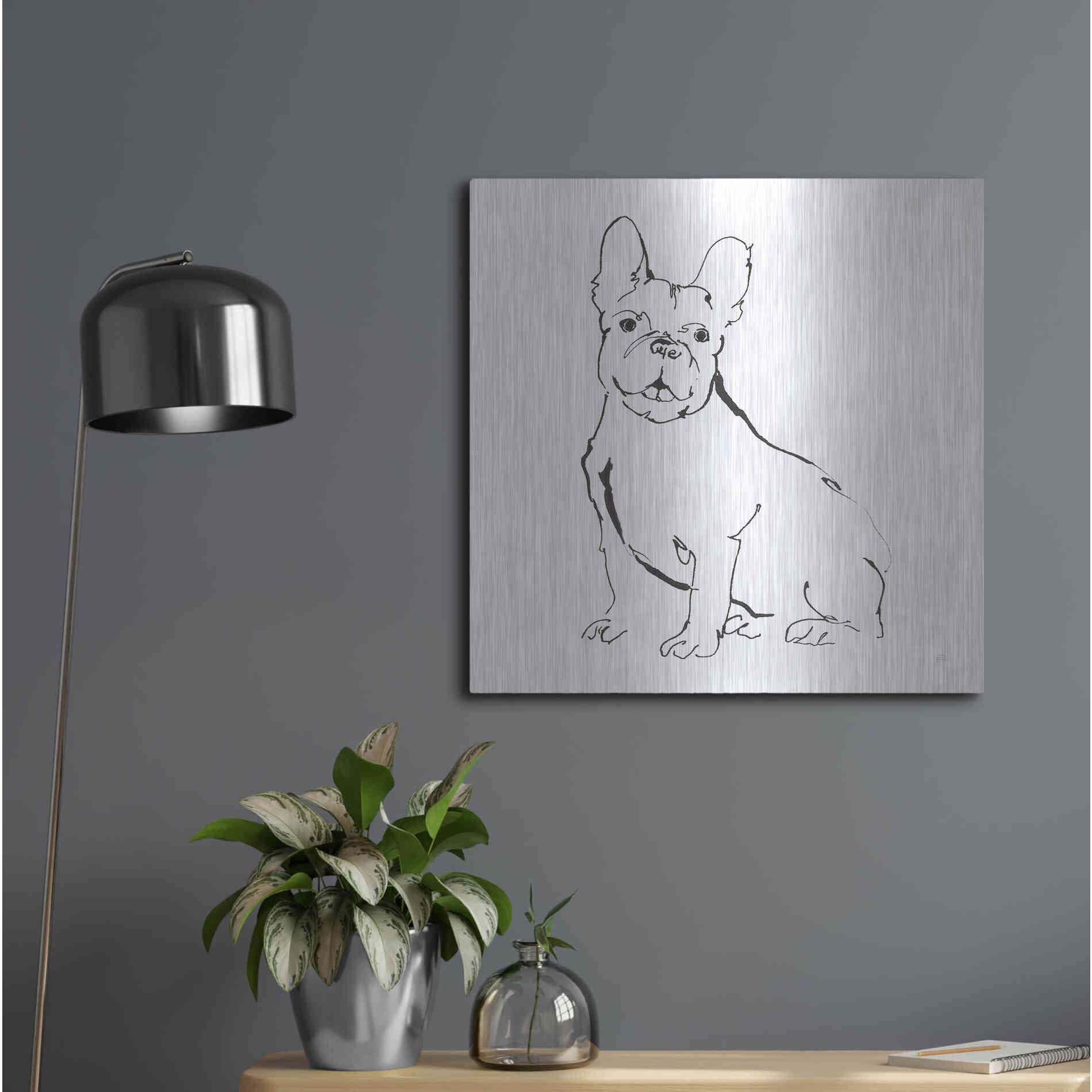 Luxe Metal Art 'Line Dog French Bulldog II' by Chris Paschke, Metal Wall Art,24x24