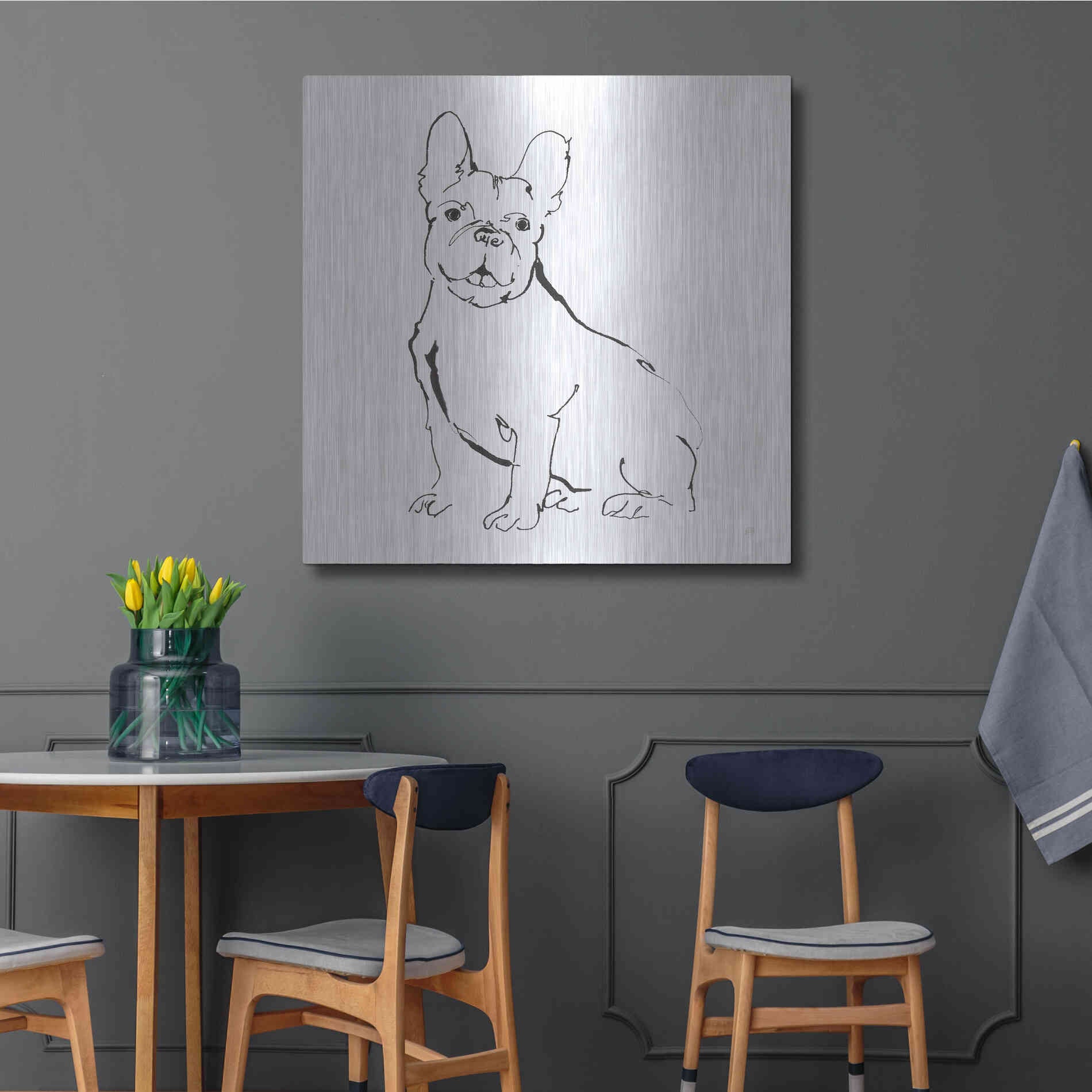 Luxe Metal Art 'Line Dog French Bulldog II' by Chris Paschke, Metal Wall Art,36x36
