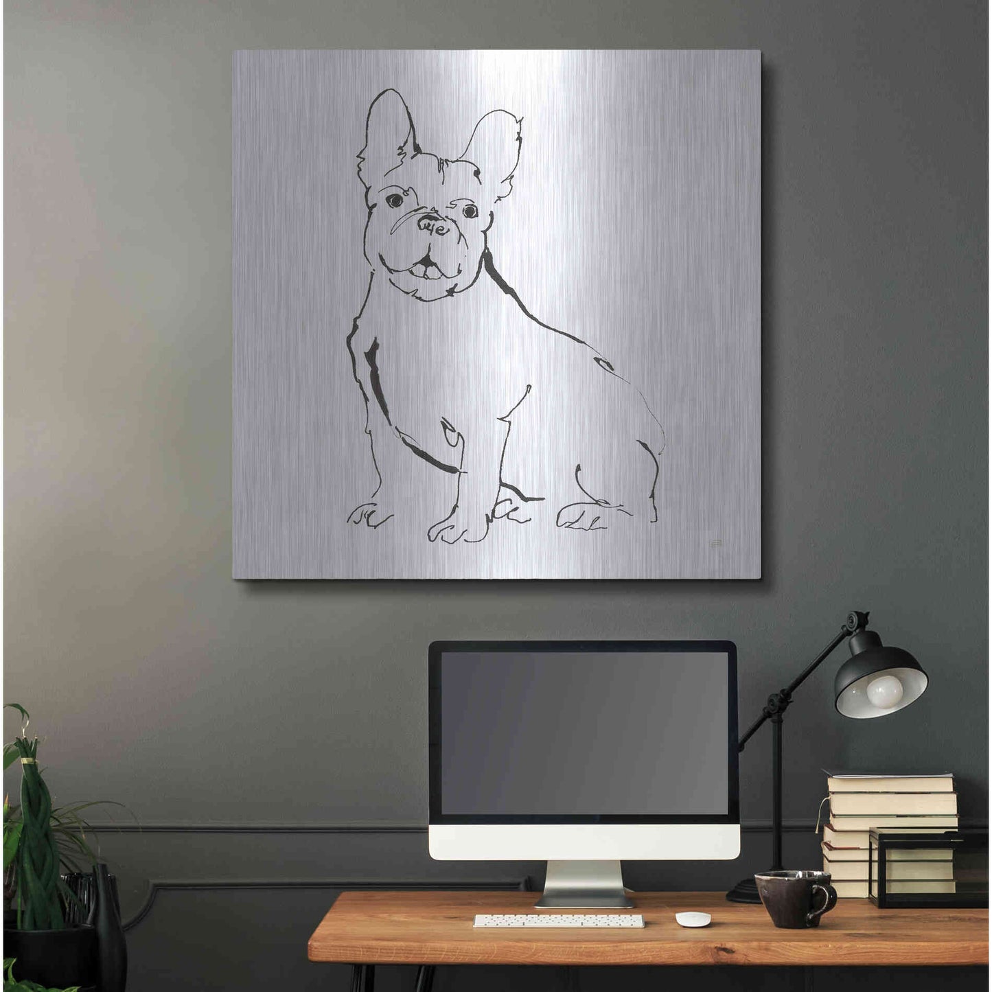 Luxe Metal Art 'Line Dog French Bulldog II' by Chris Paschke, Metal Wall Art,36x36