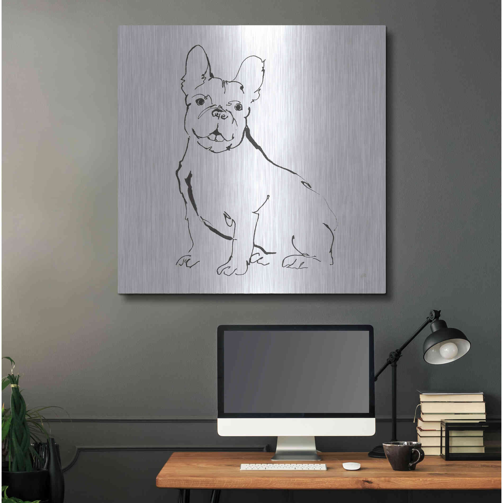 Luxe Metal Art 'Line Dog French Bulldog II' by Chris Paschke, Metal Wall Art,36x36