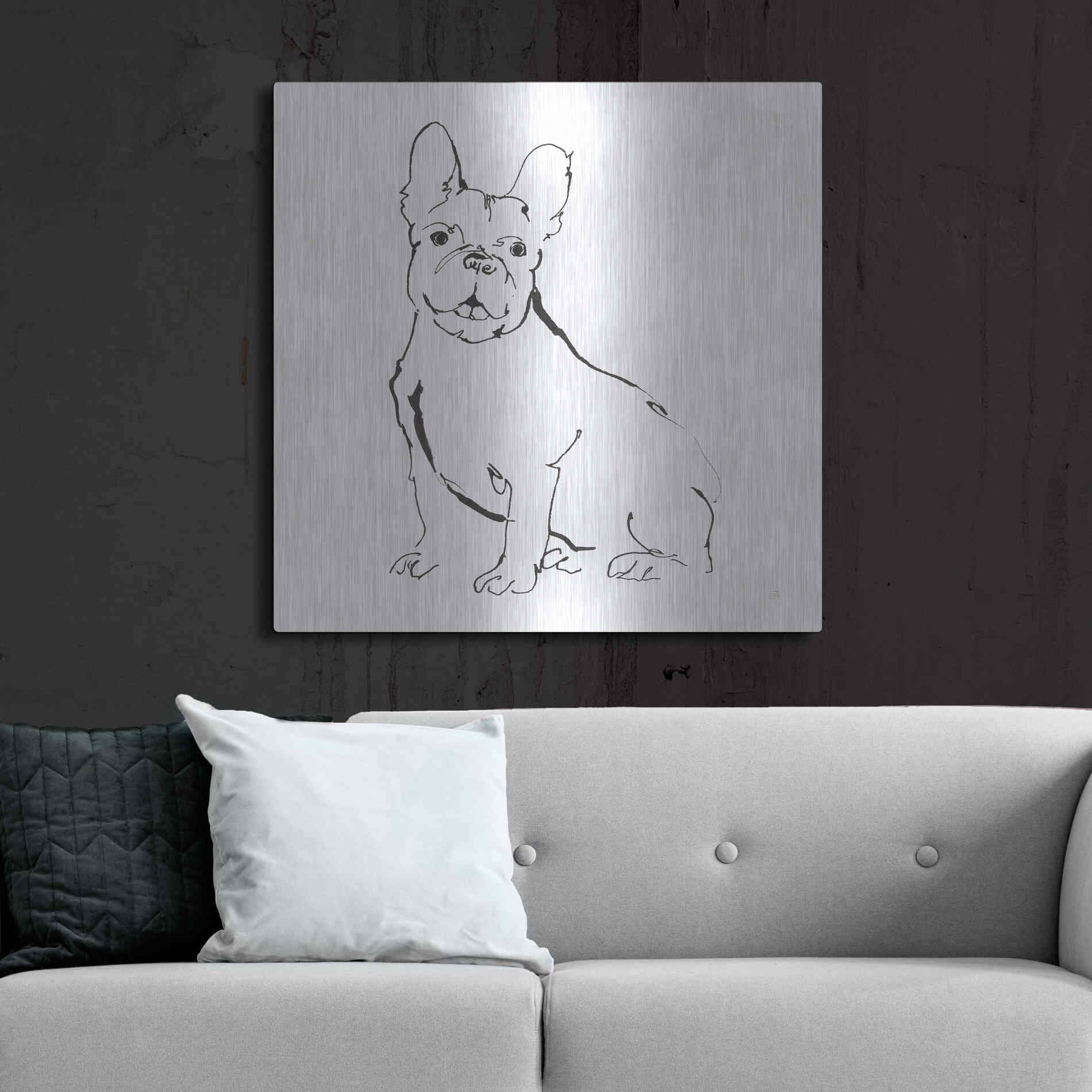 Luxe Metal Art 'Line Dog French Bulldog II' by Chris Paschke, Metal Wall Art,36x36