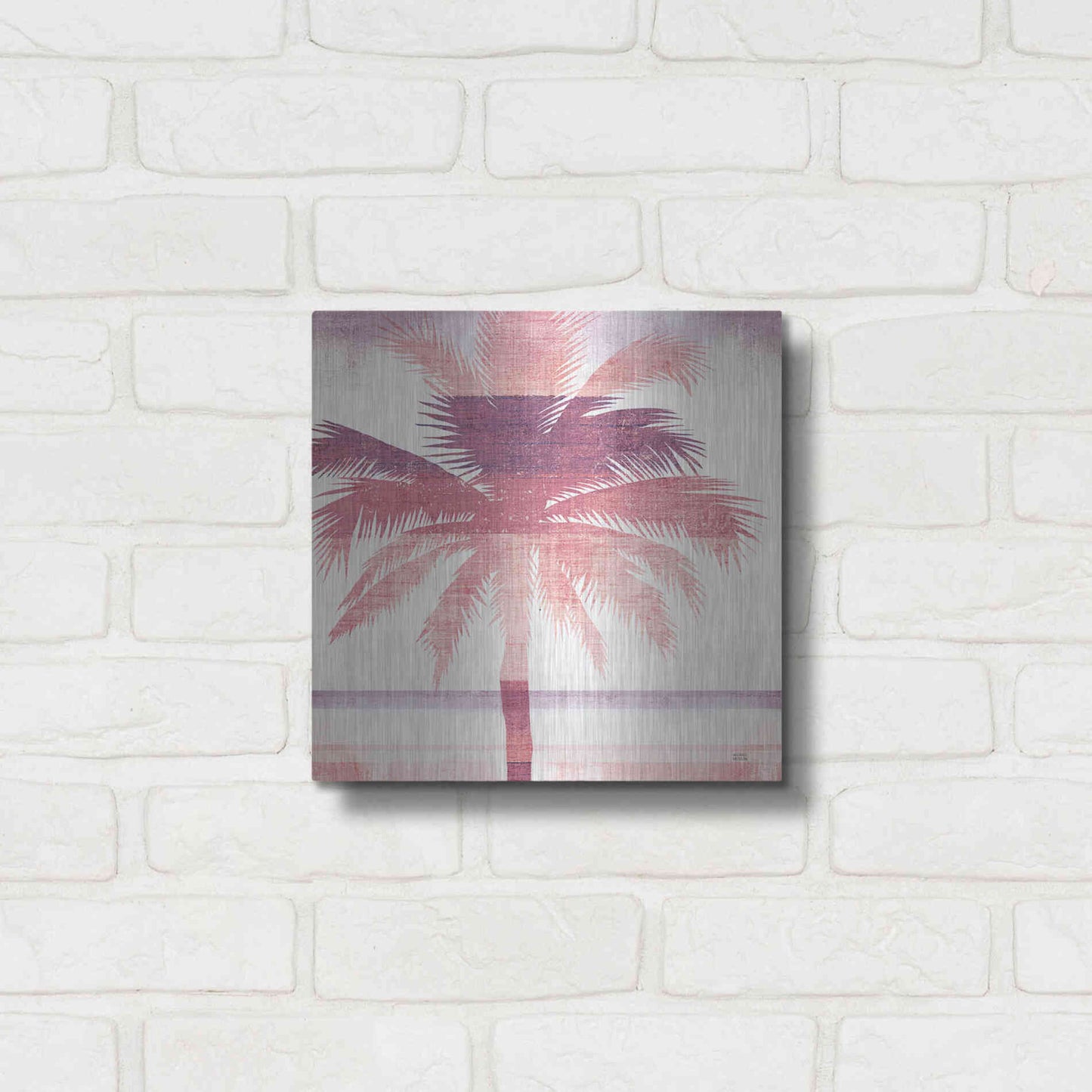 Luxe Metal Art 'Beachscape Palms II Pink Purple' by Michael Mullan, Metal Wall Art,12x12