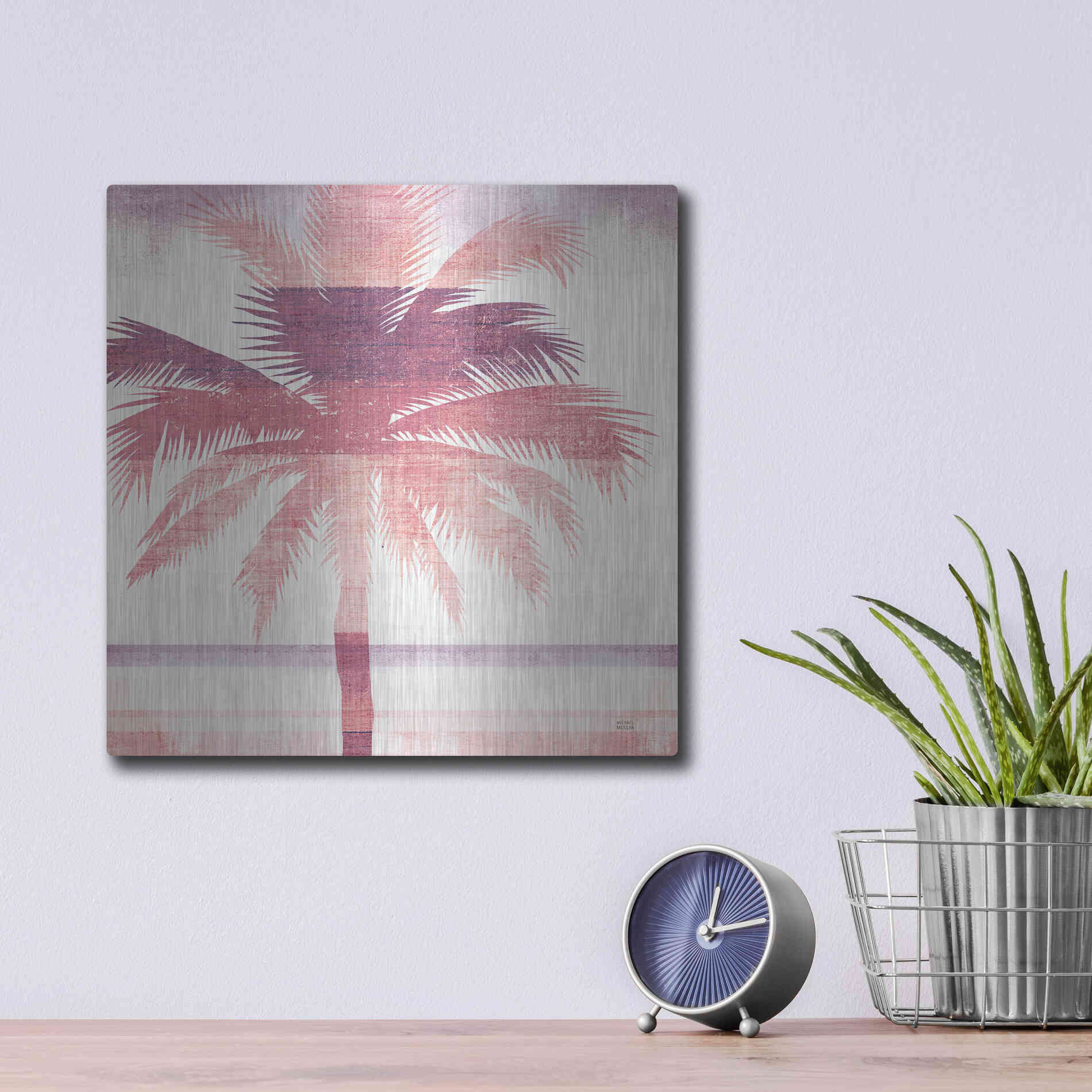 Luxe Metal Art 'Beachscape Palms II Pink Purple' by Michael Mullan, Metal Wall Art,12x12