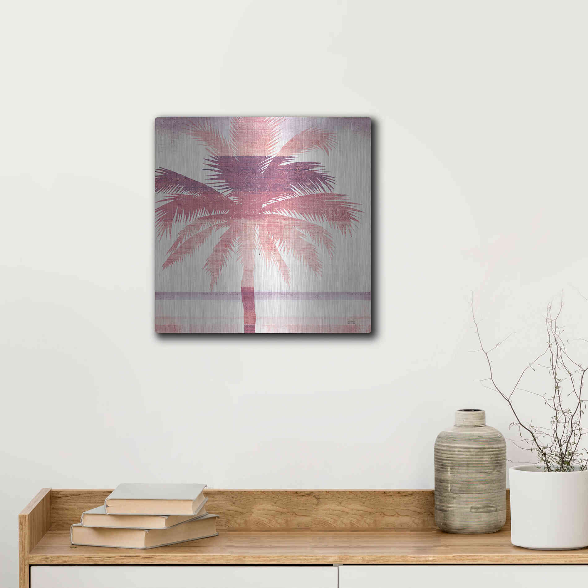 Luxe Metal Art 'Beachscape Palms II Pink Purple' by Michael Mullan, Metal Wall Art,12x12